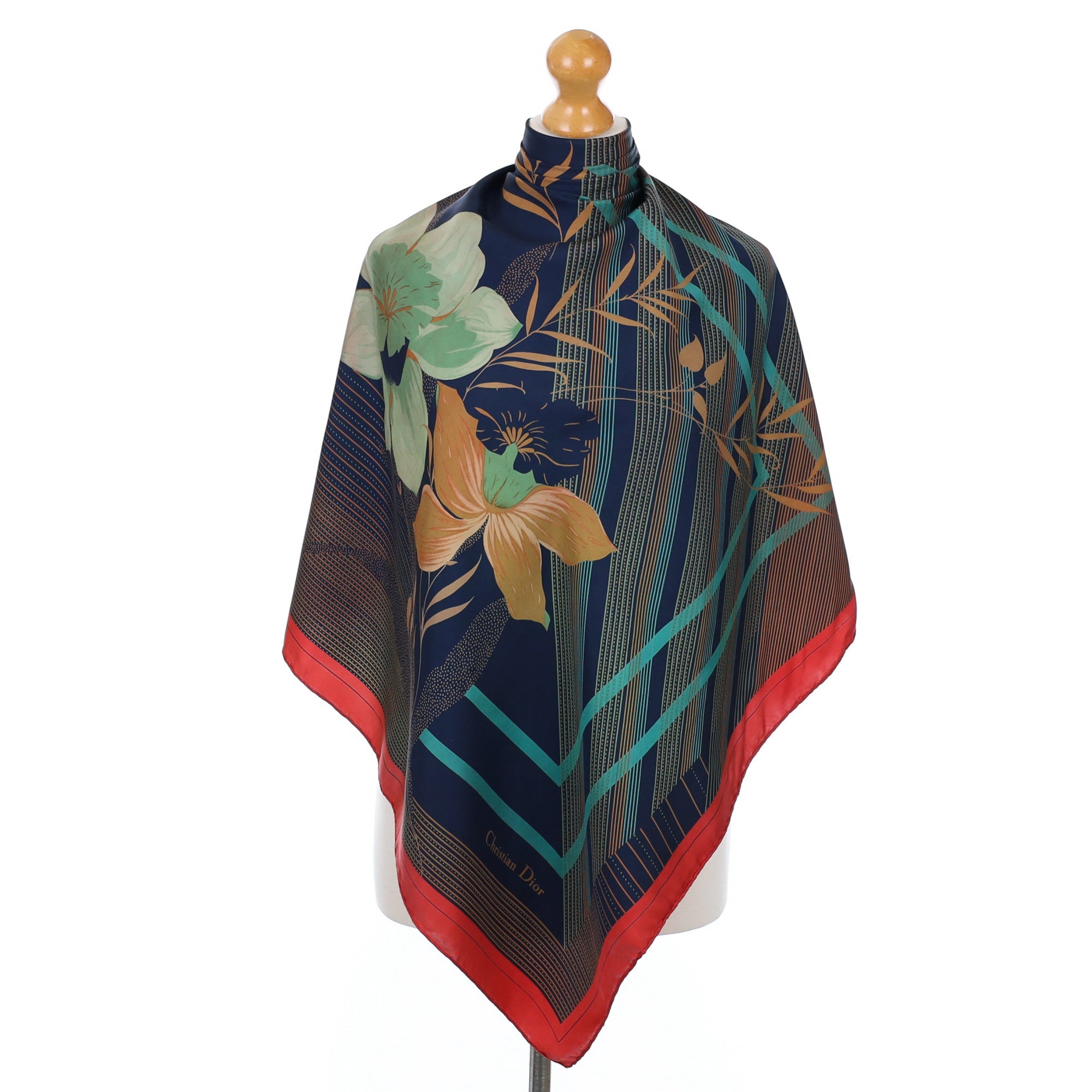 1970’s Christian Dior Navy Blue Abstract Silk Scarf