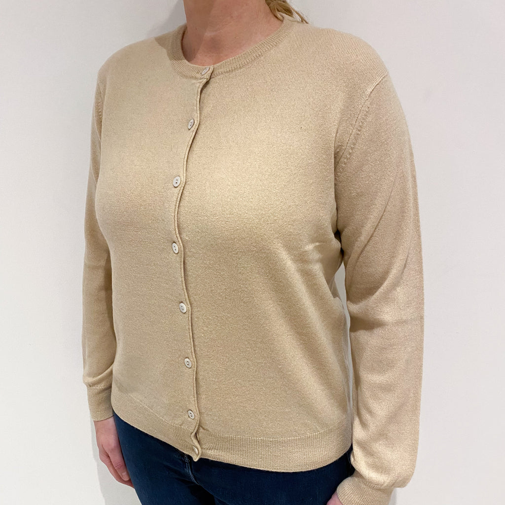Beige Cashmere Crew Neck Cardigan Large