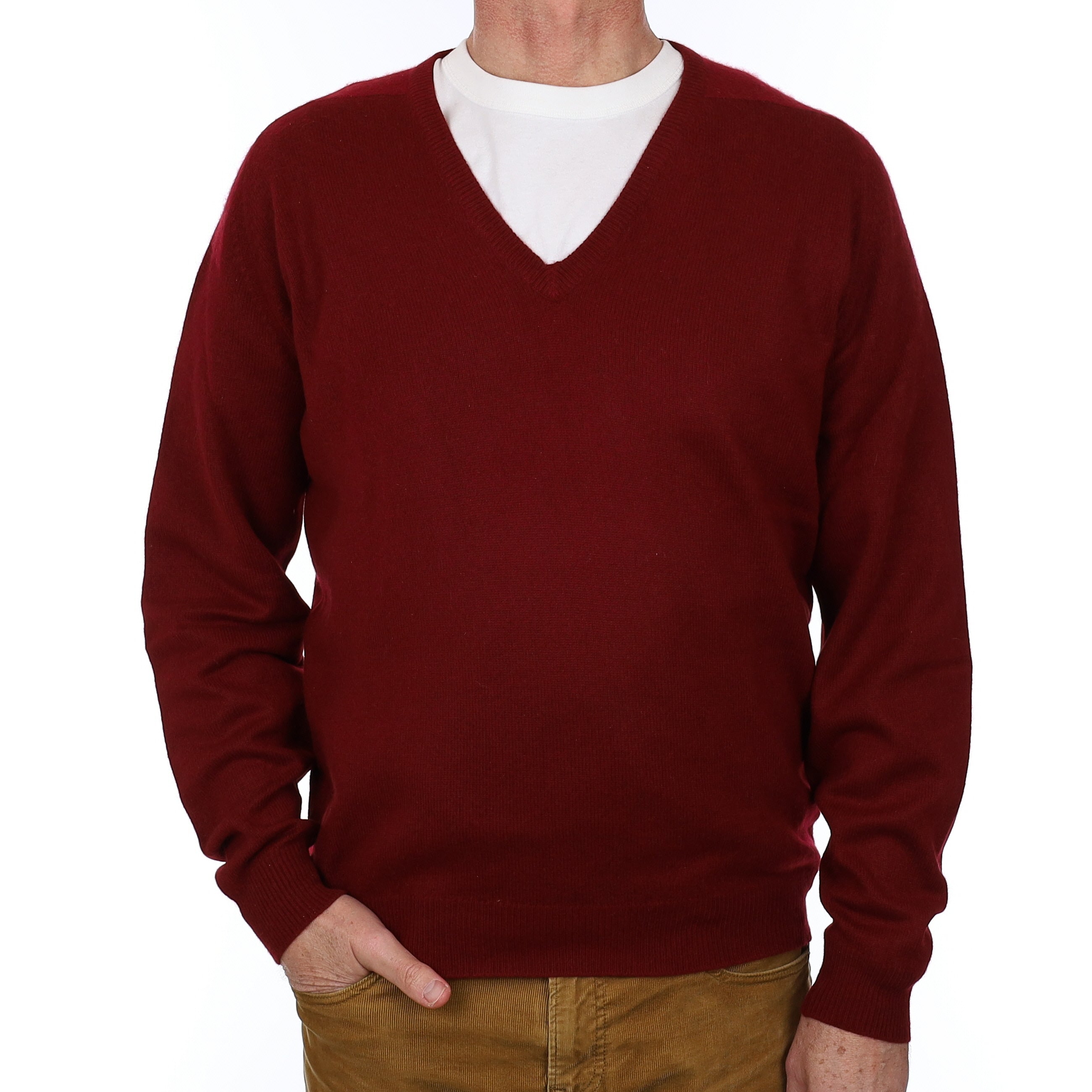 Men’s Vintage Scottish Burgundy Cashmere V Neck Jumper Extra Large
