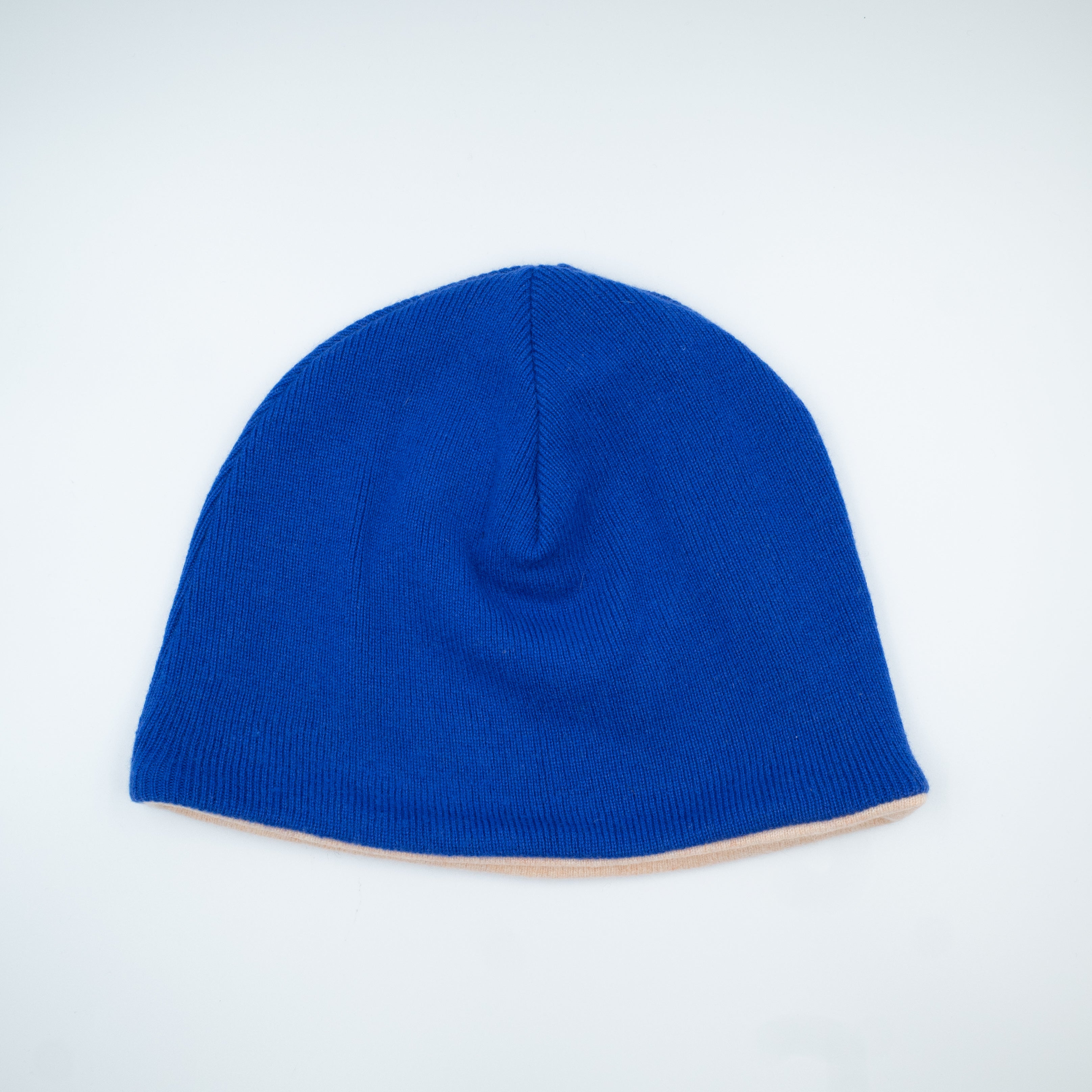 Admiral Blue and Pale Terracotta Cashmere Beanie Hat