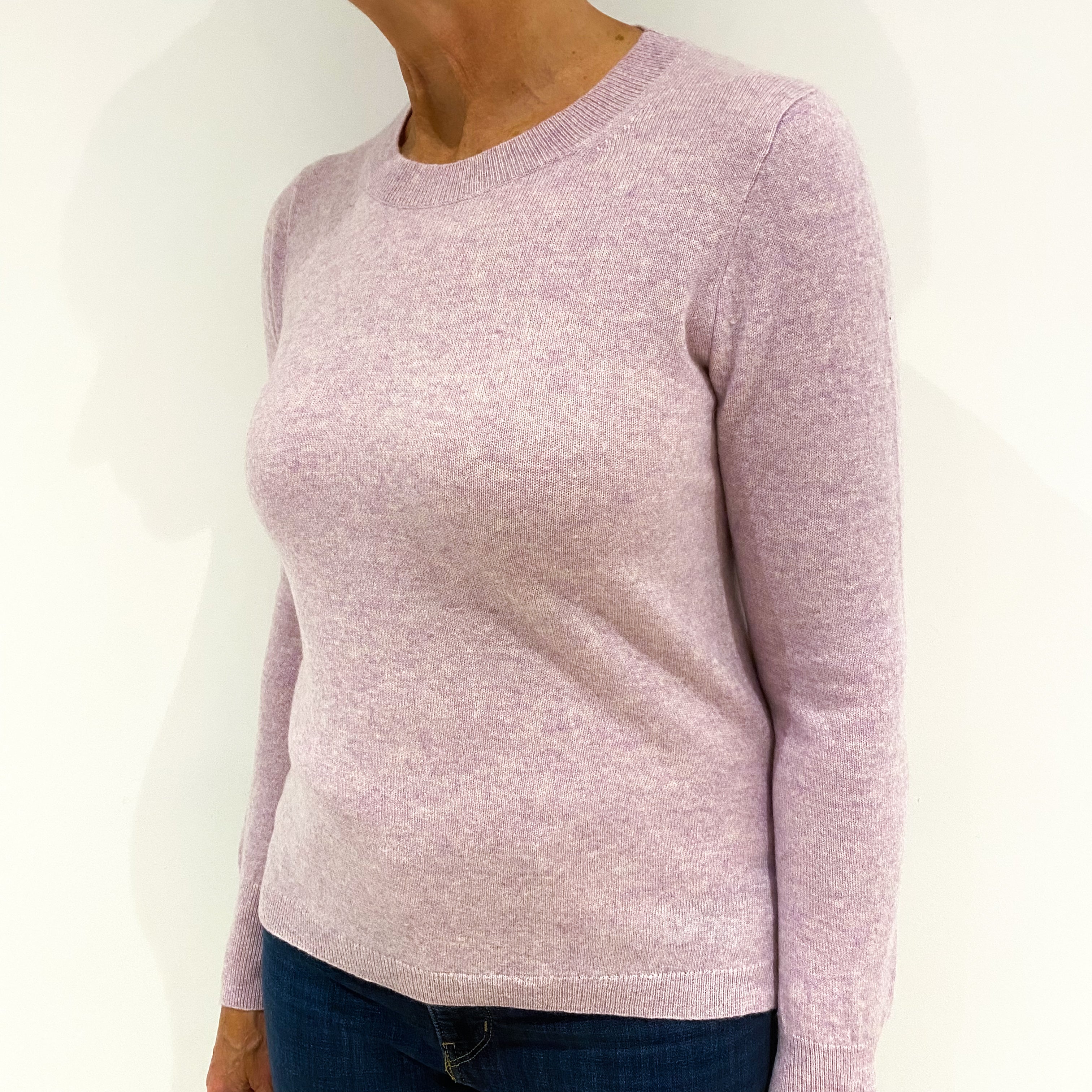 Pale Mauve Purple Marl Cashmere Crew Neck Jumper Medium