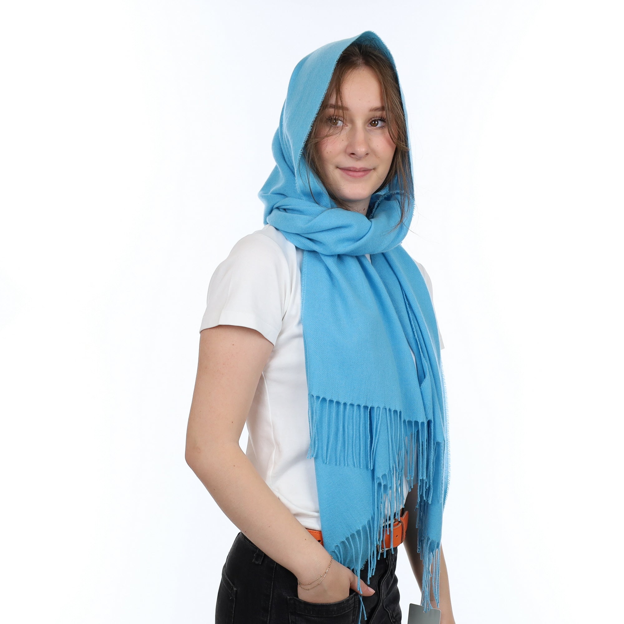 Brand New British Aqua Blue Luxury Woven Cashmere Pashmina