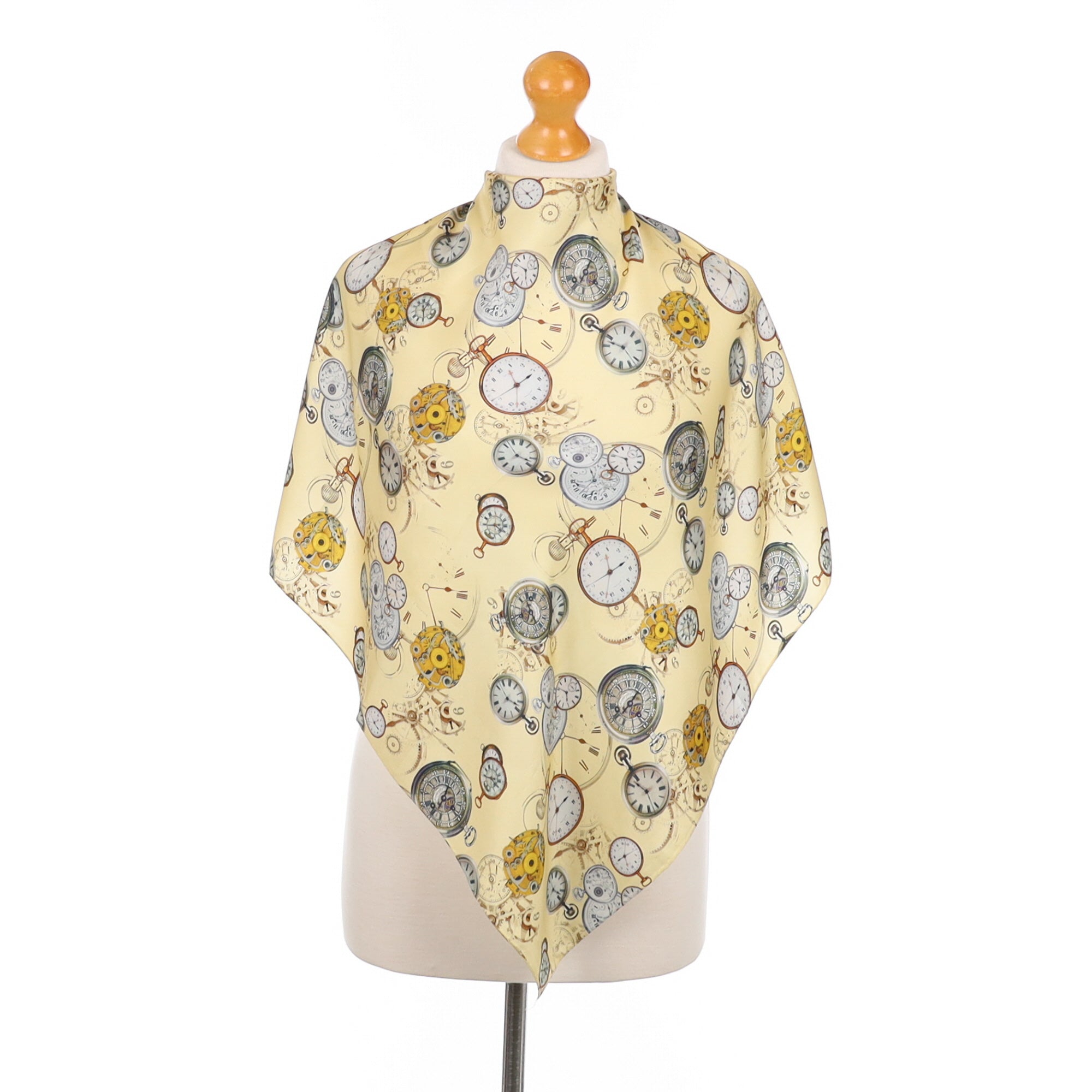 Pocket Watch Themed Yellow Silk Scarf