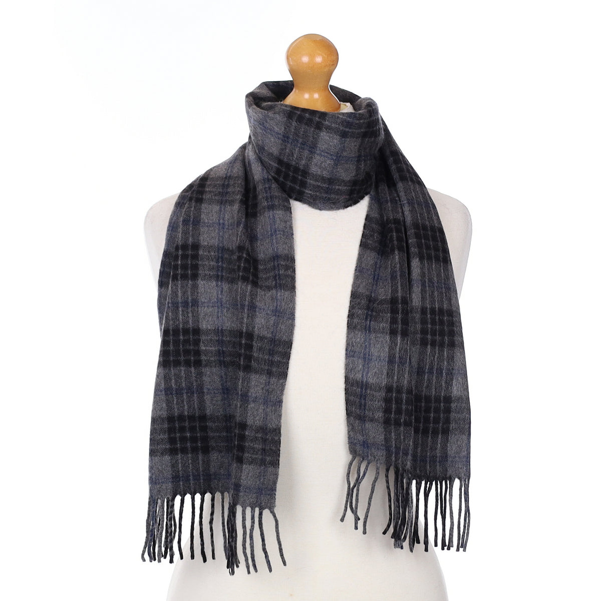 Grey Plaid Cashmere Woven Scarf