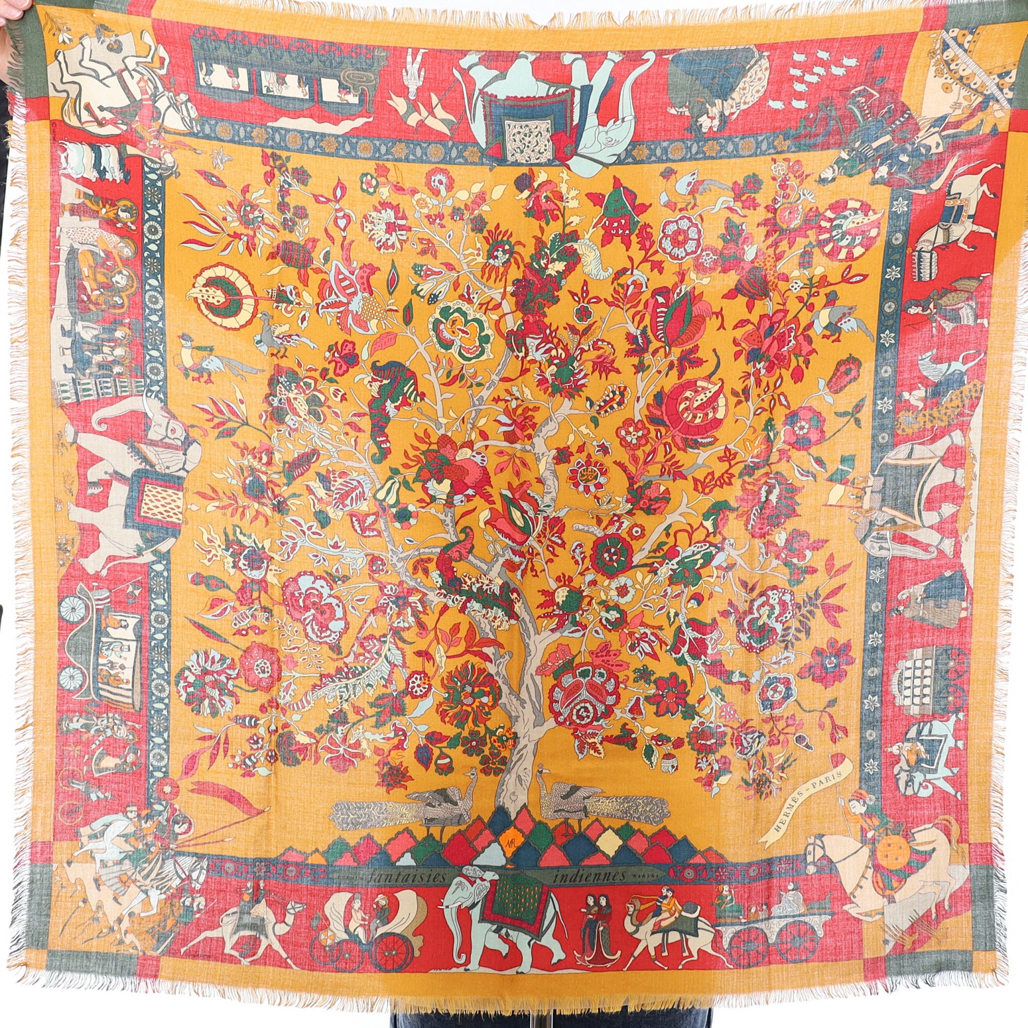 Boxed Hermès Fantaisies Indiennes Silk  & Cashmere Scarf