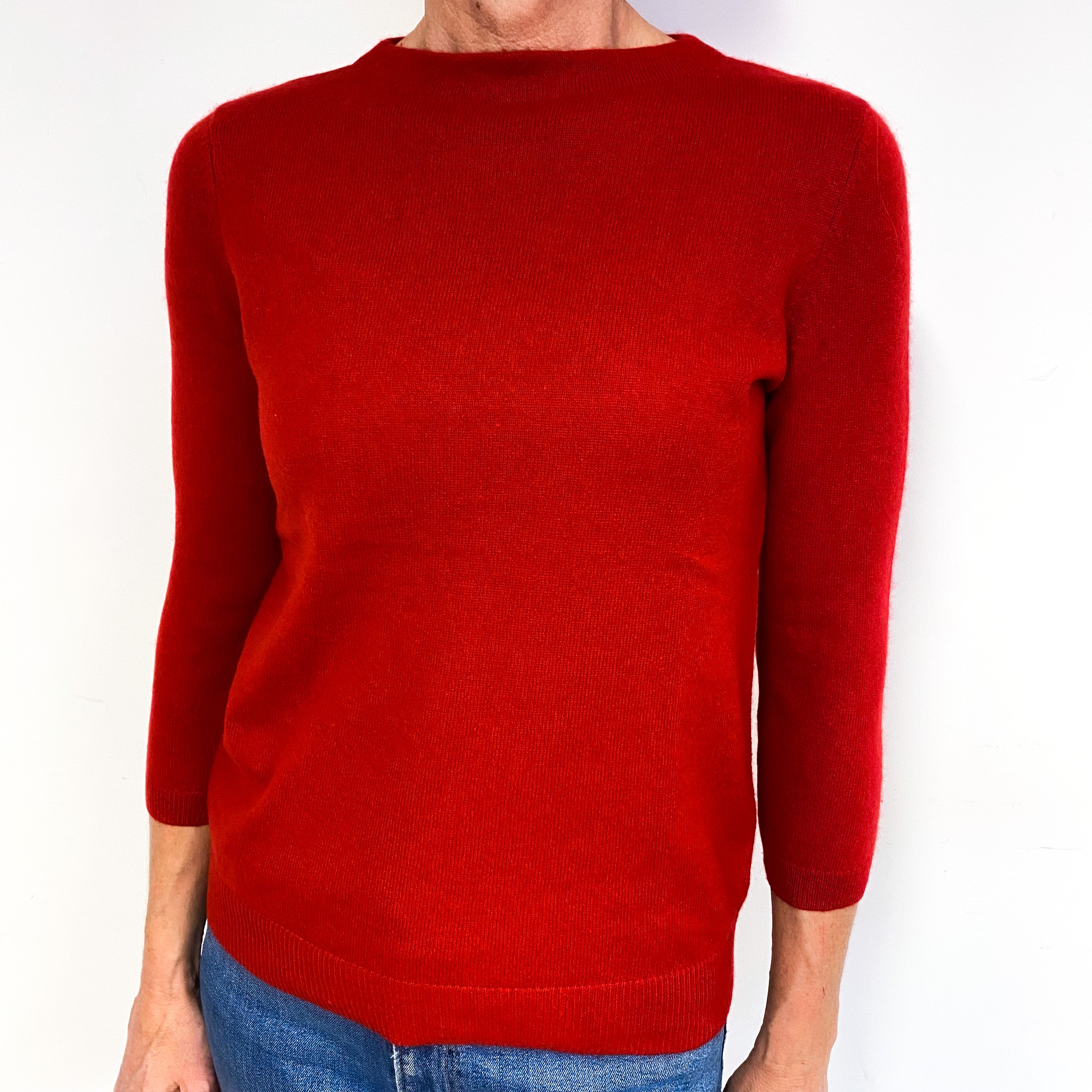 Postie Red 3/4 Sleeve Cashmere Crew Neck Jumper Medium