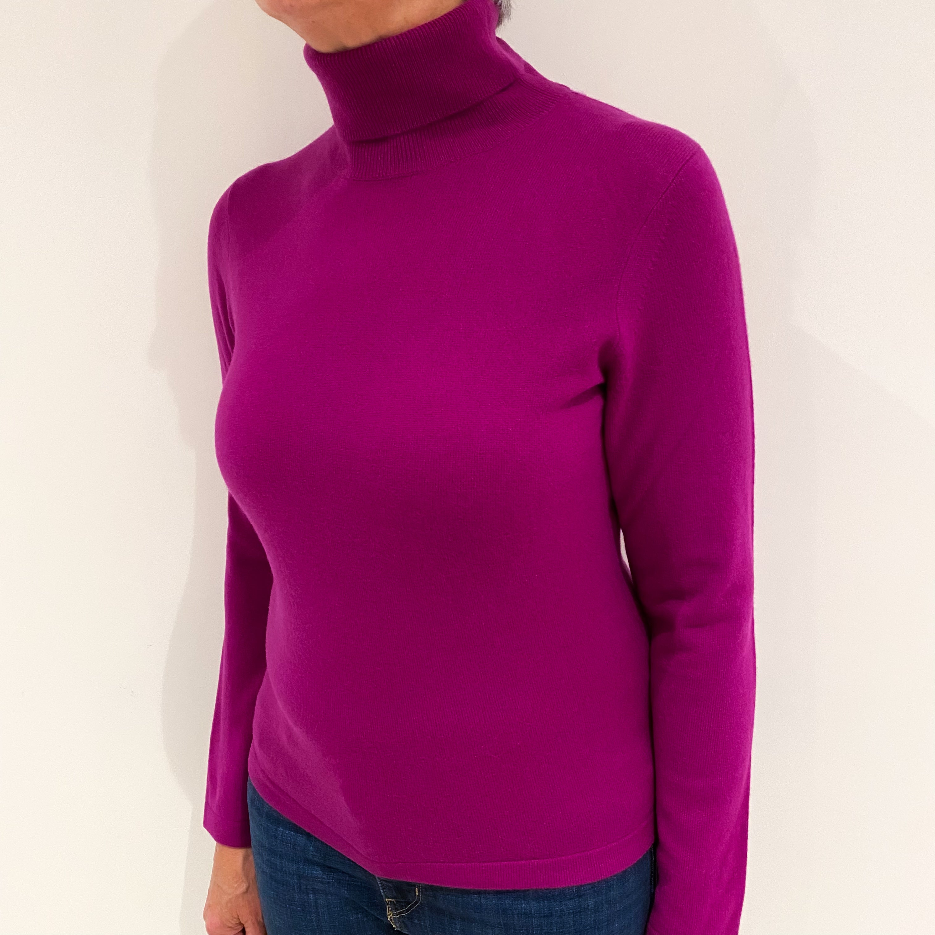 Magenta Cashmere Polo Neck Jumper Medium