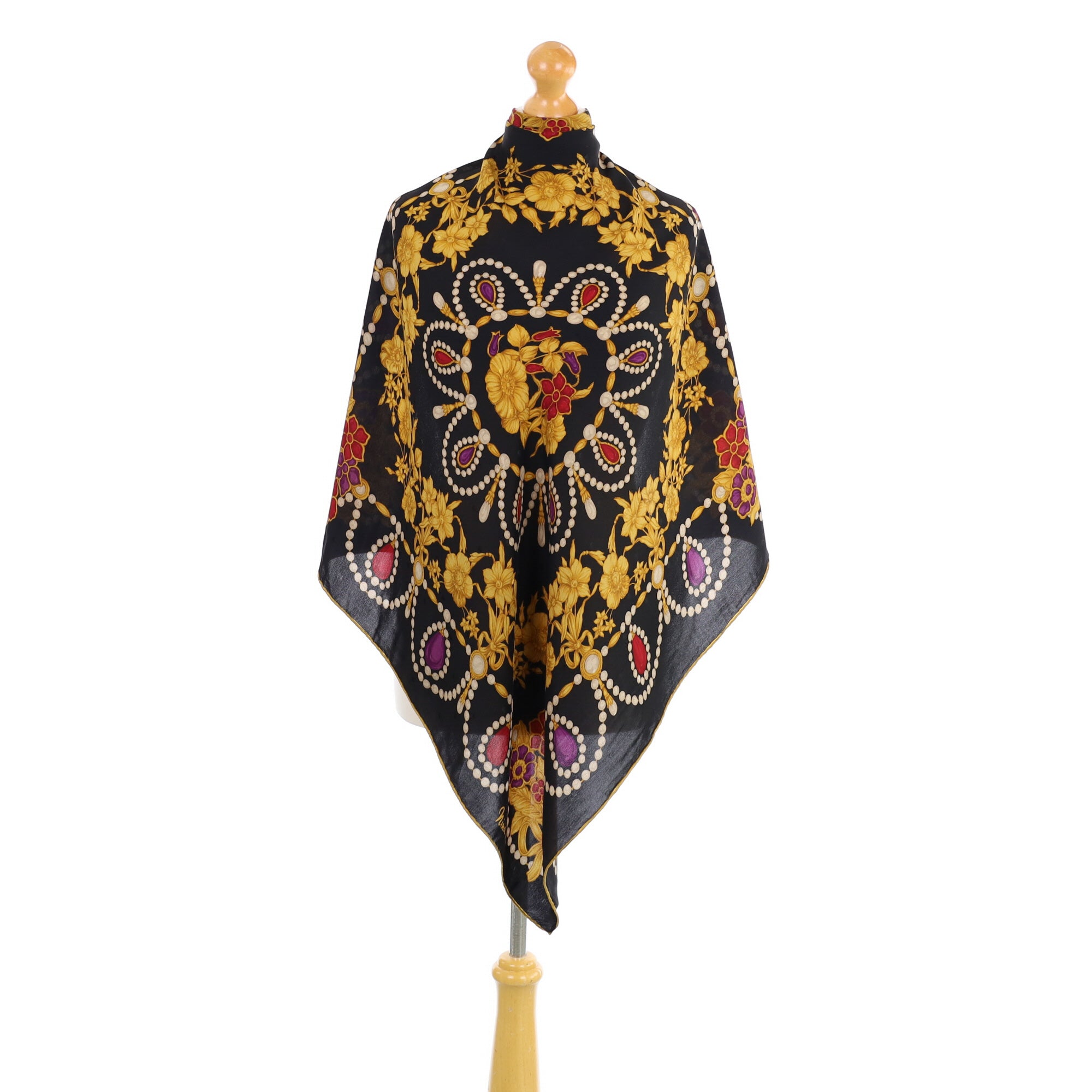 Nina Ricci Black Jewelled Vintage Silk Scarf