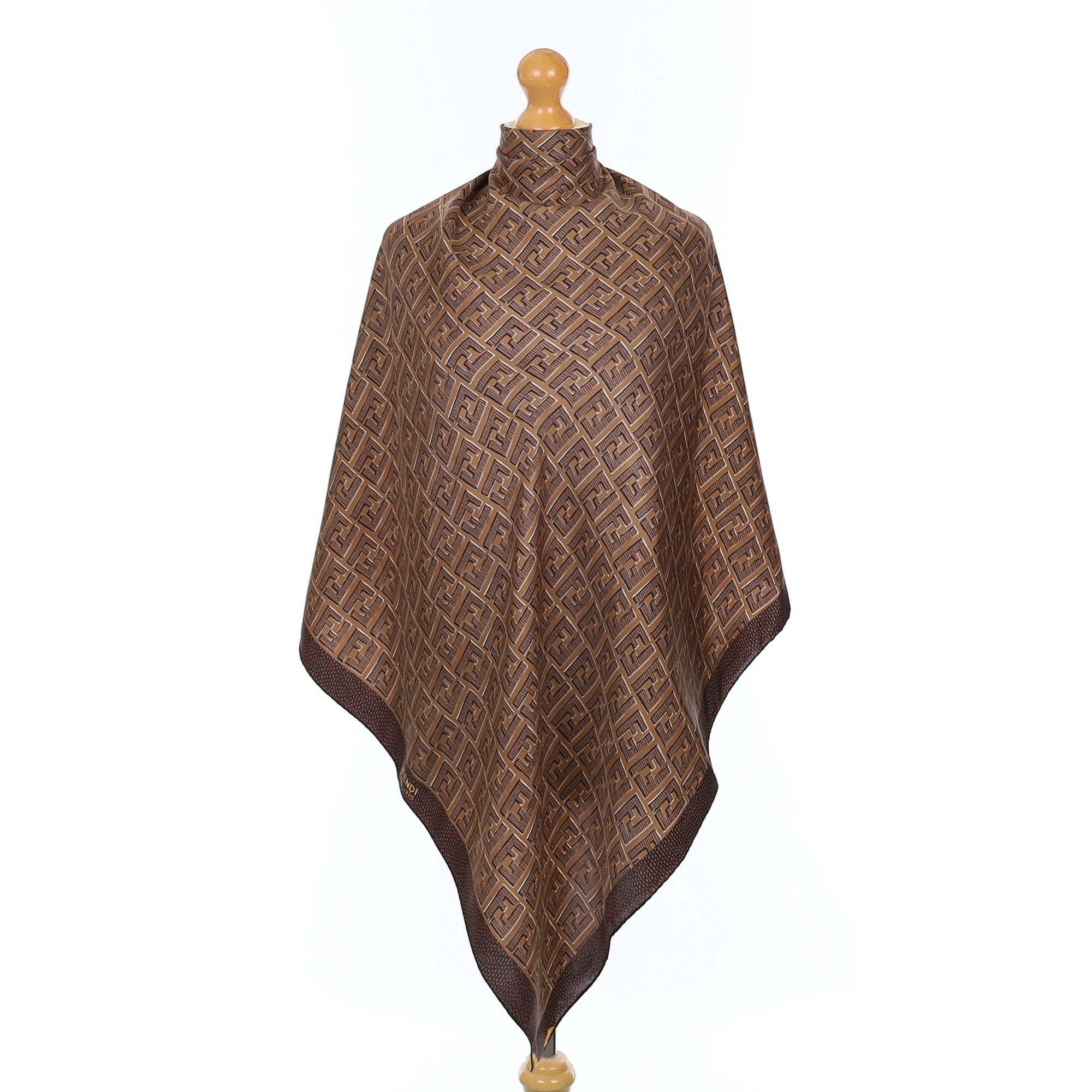 Fendi Brown Logo Design Silk Scarf