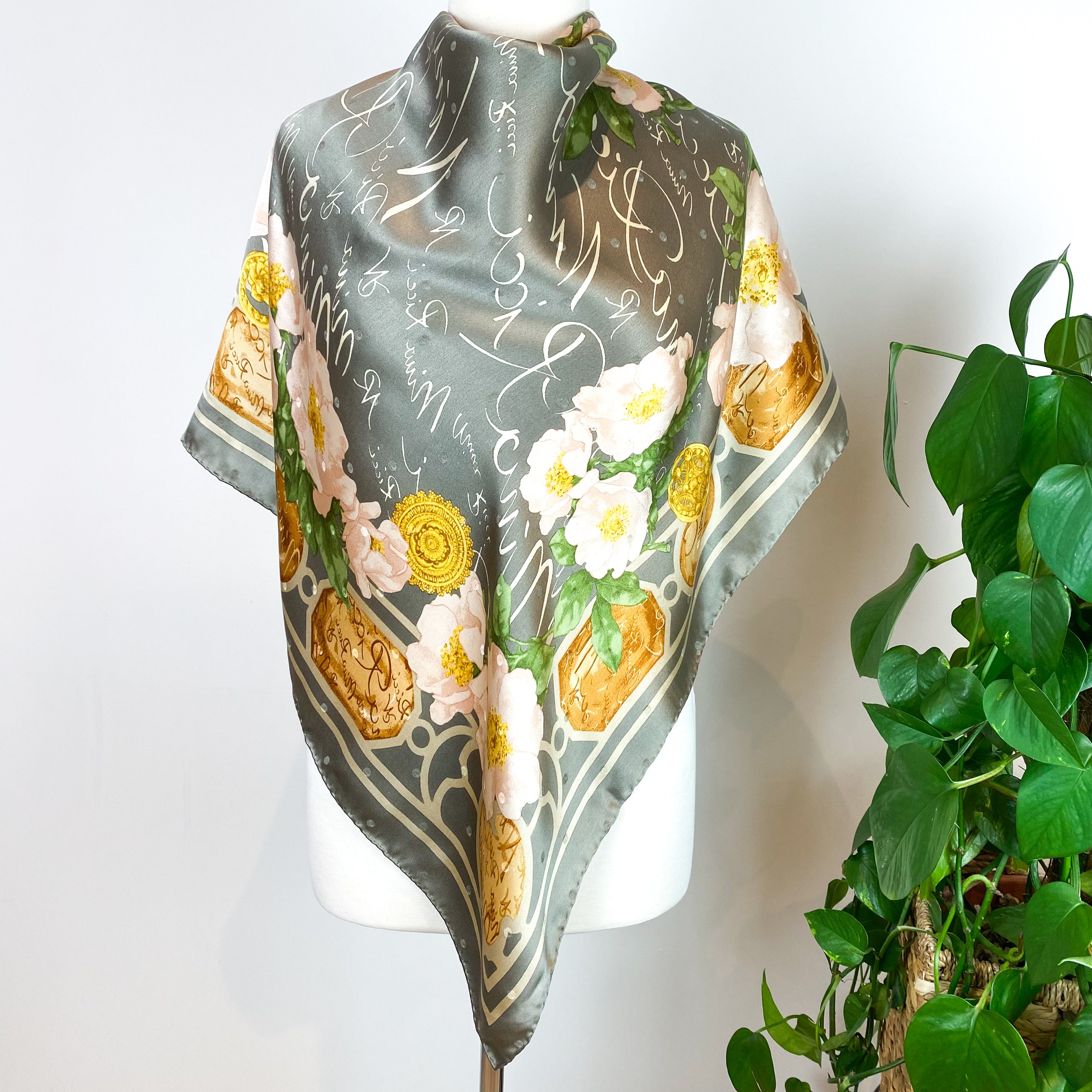 Nina Ricci Floral Satin Designer Vintage Silk Scarf