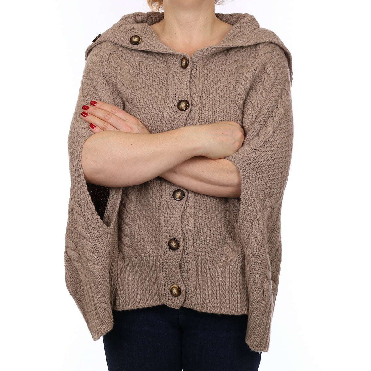 Brand New Scottish Hawico Taupe Luxury Chunky Cashmere Cape One Size