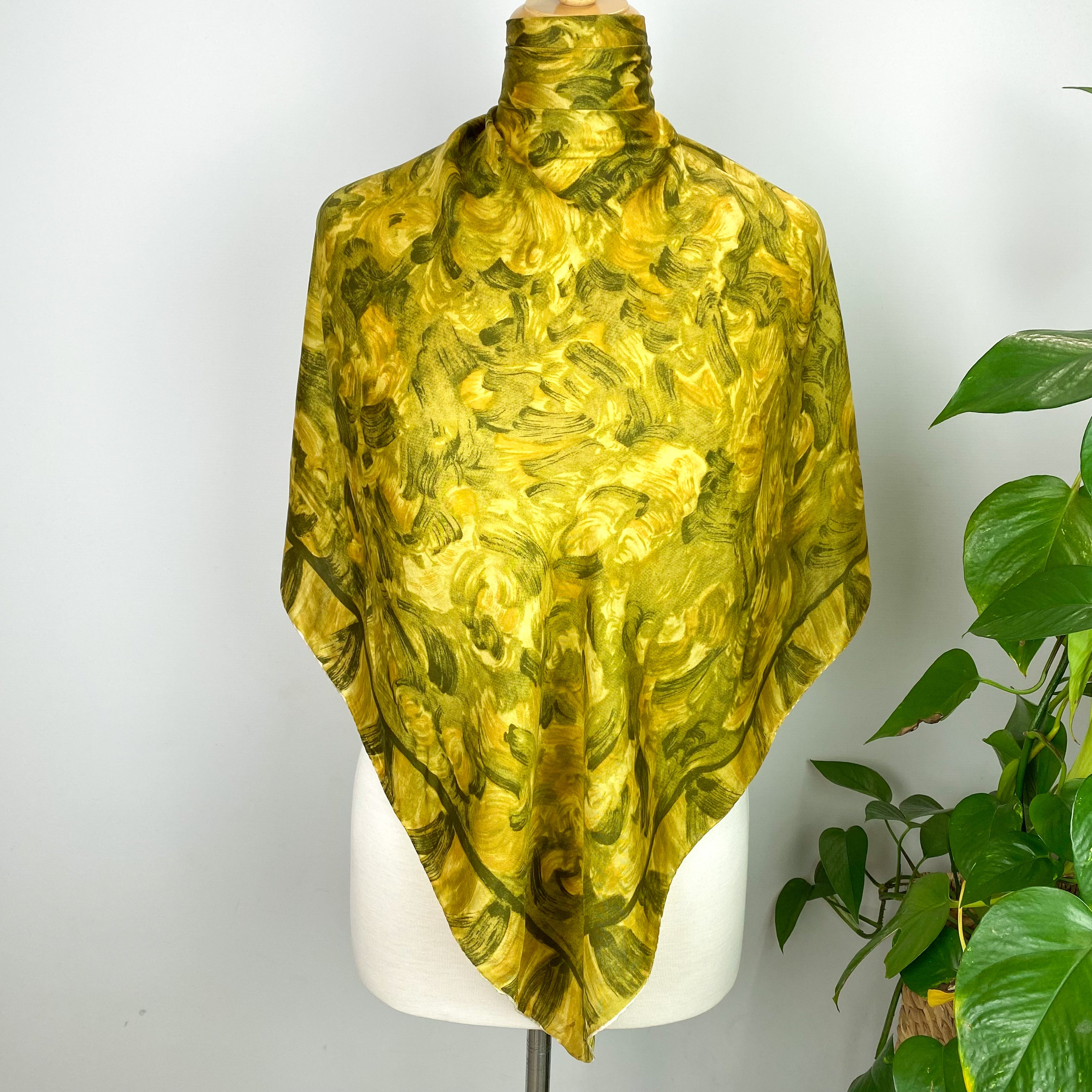 Vintage Ochre Patterned Silk Scarf
