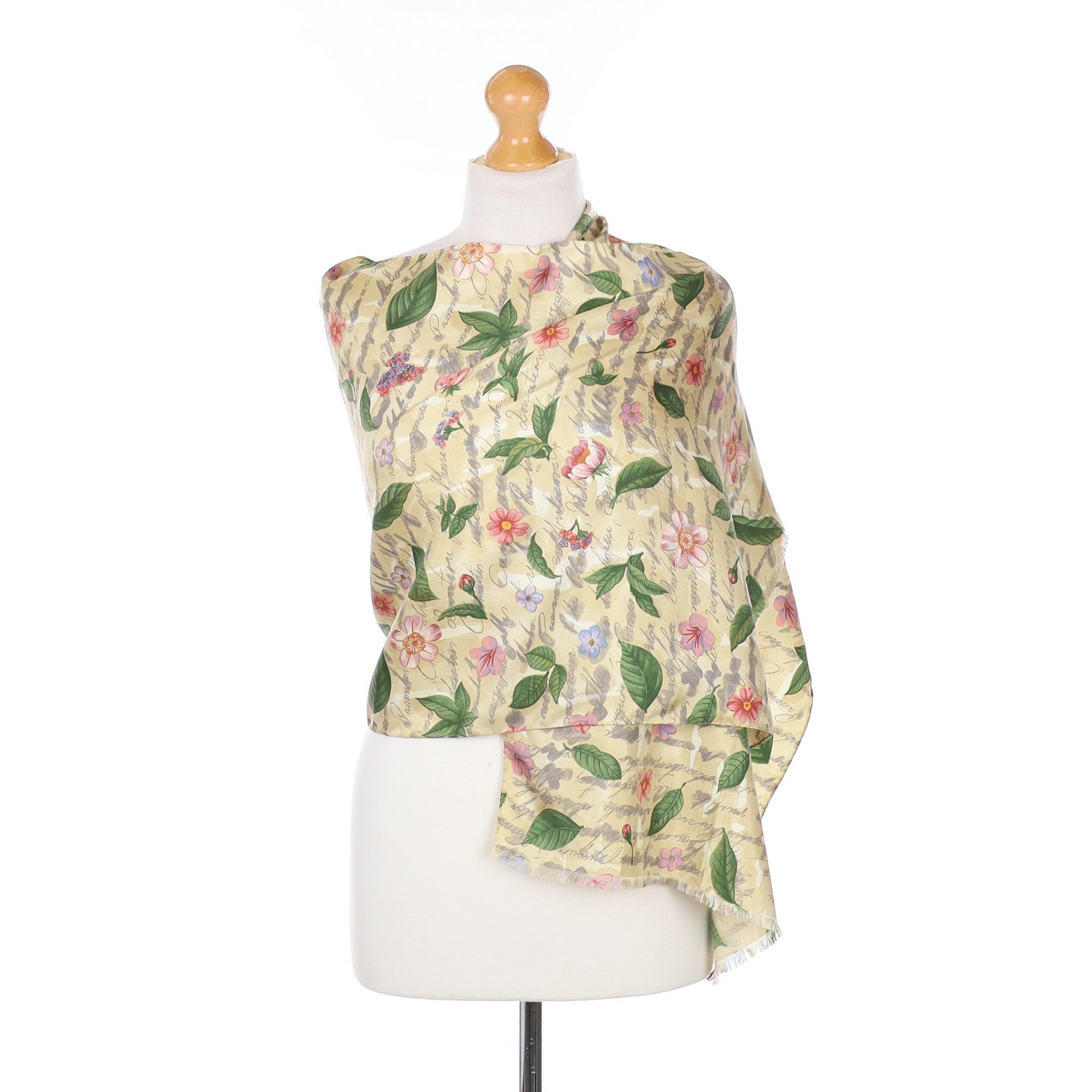 Beige Floral Silk Scarf
