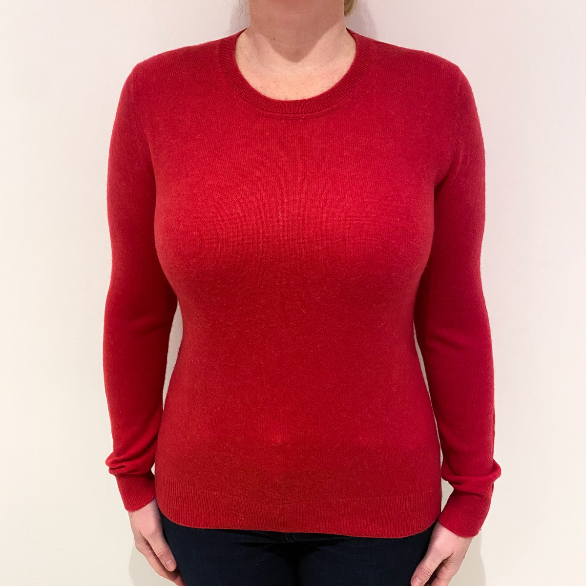 Strawberry Red Cashmere Crew Neck Jumper Large