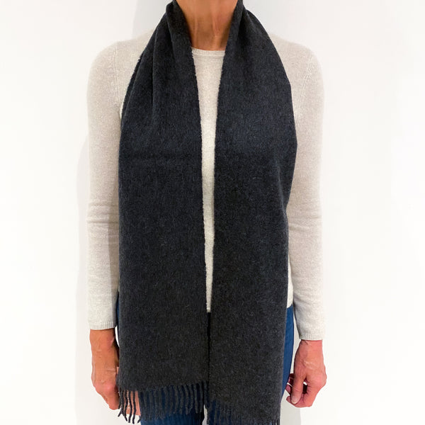 Charcoal Grey Cashmere Fringed Woven Scarf