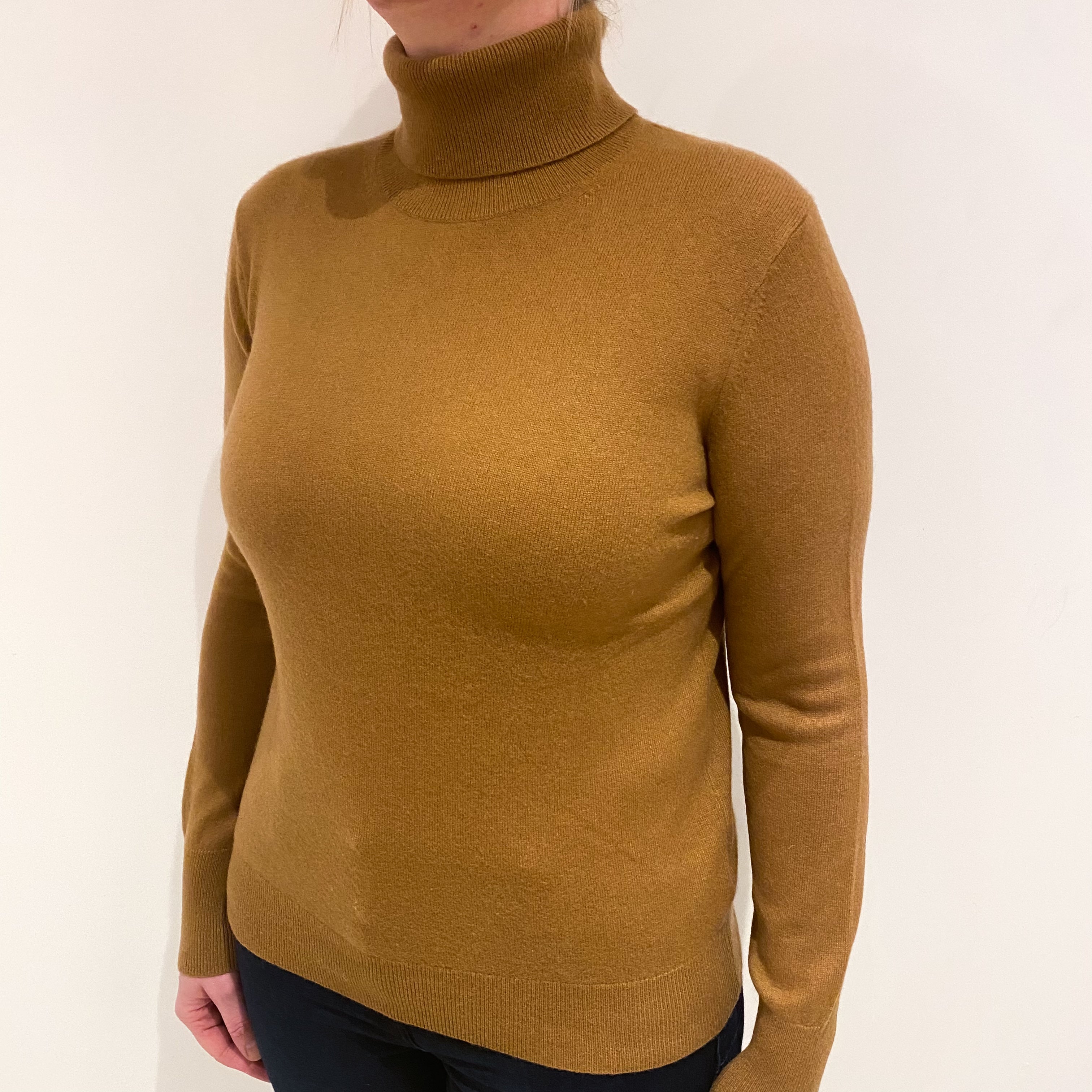 Cinnamon Brown Cashmere Polo Neck Jumper Large