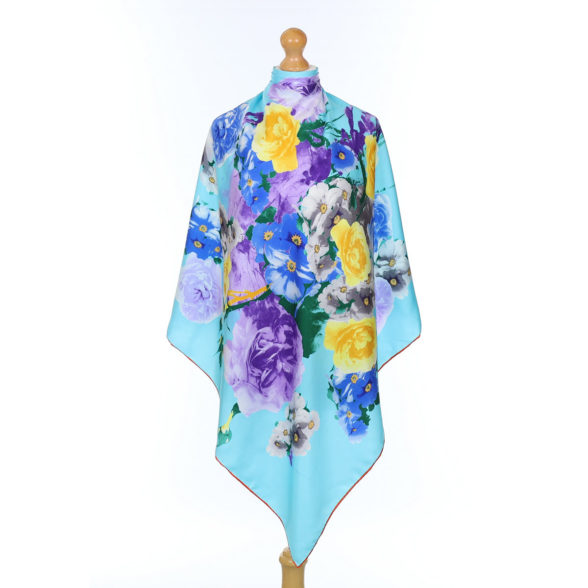 Sky Blue Floral Silk Scarf