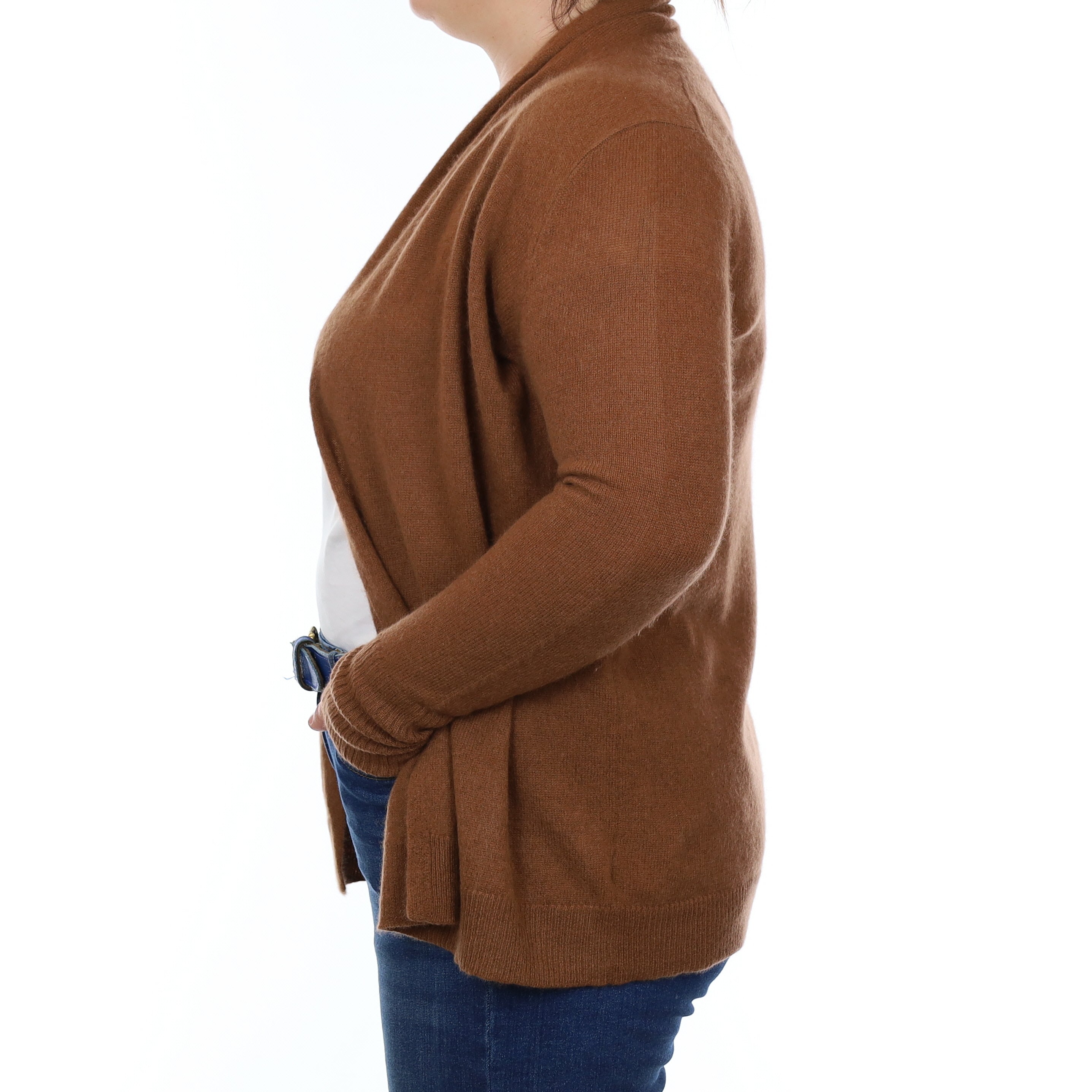 Chestnut Brown Cashmere Edge to Edge Cardigan Large