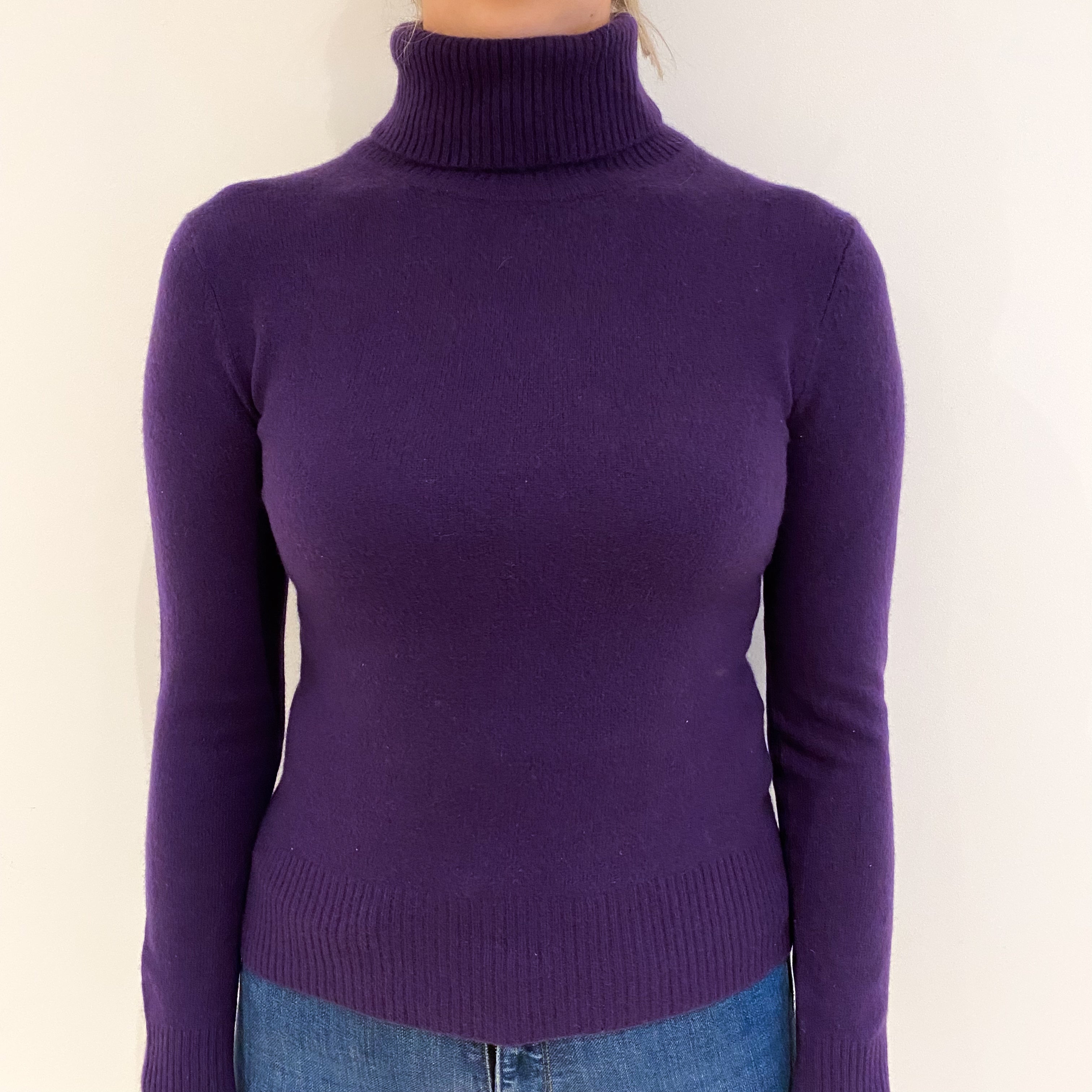 Grape Purple Cashmere Polo Neck Jumper Small