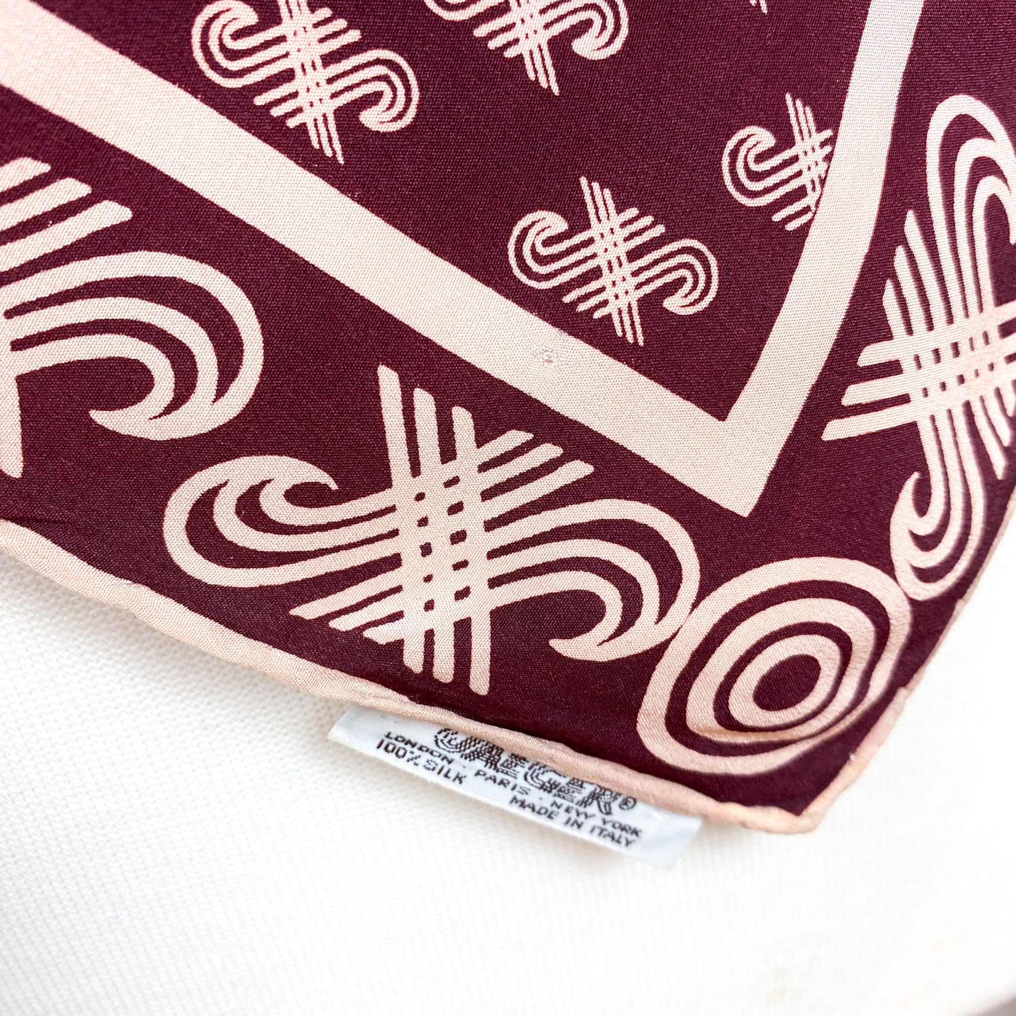 1970s Claret and Pink Jaeger Vintage Silk Scarf