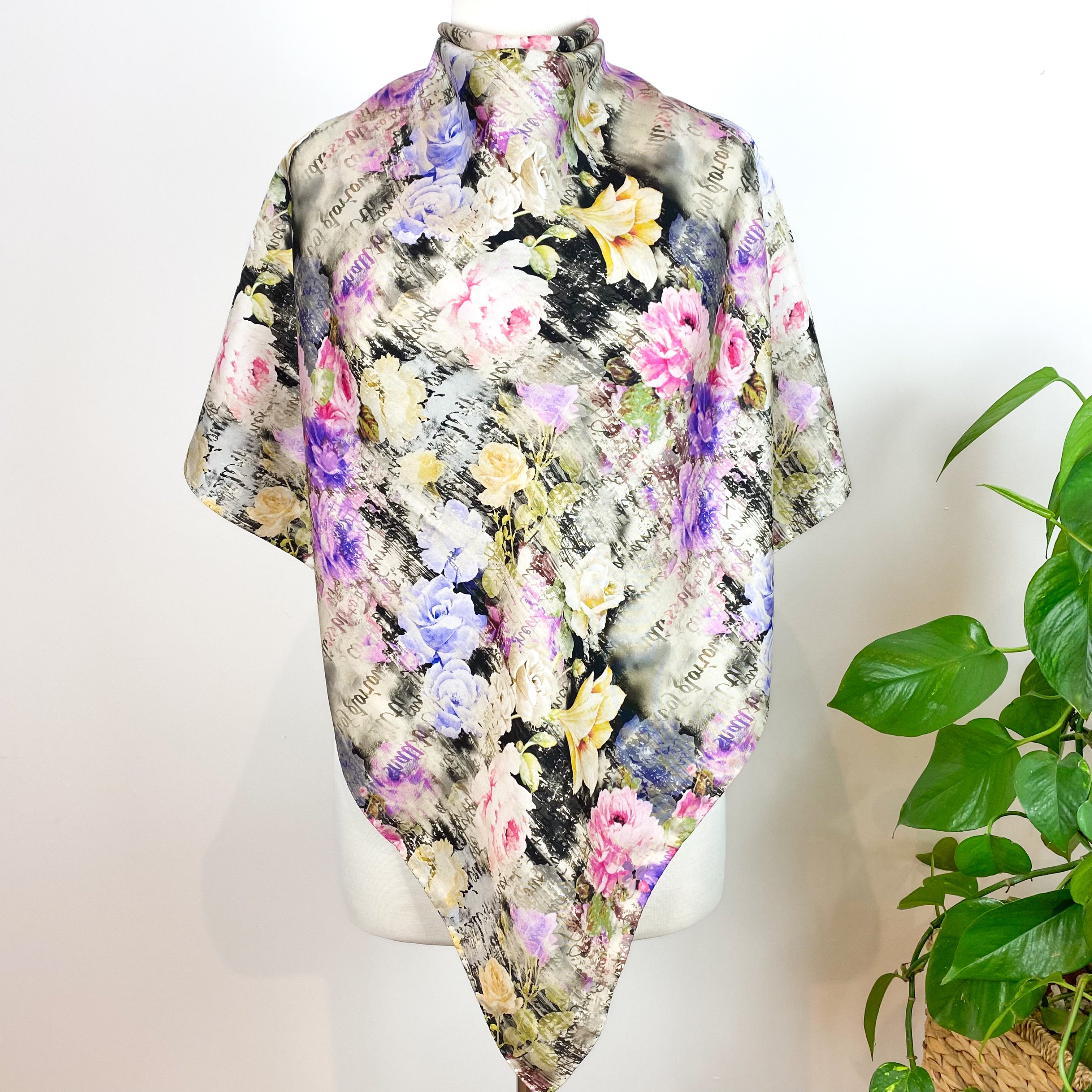 Clelia and Romy Abstract Floral Design Silk Scarf