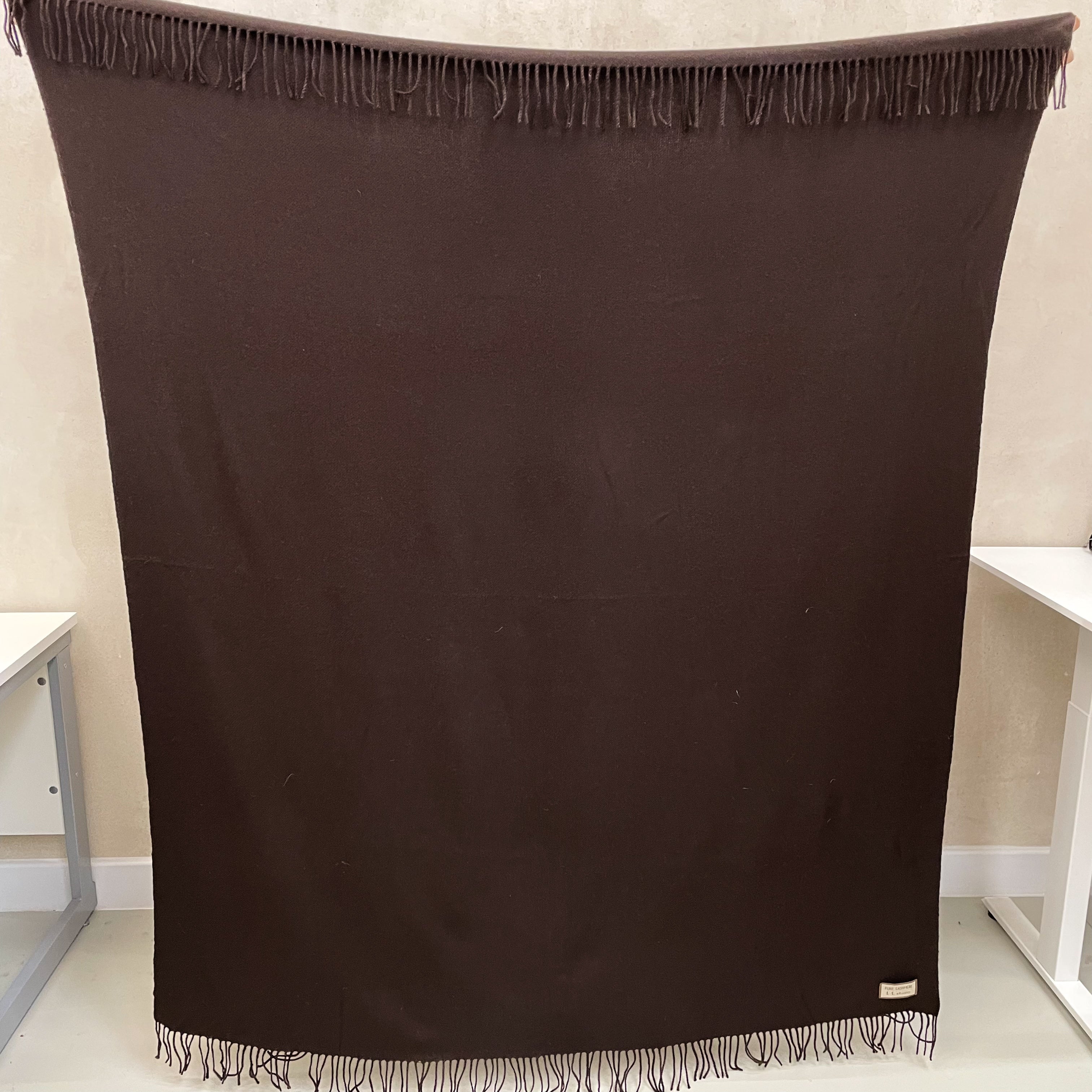 Chocolate Brown Cashmere Fringed Woven Blanket