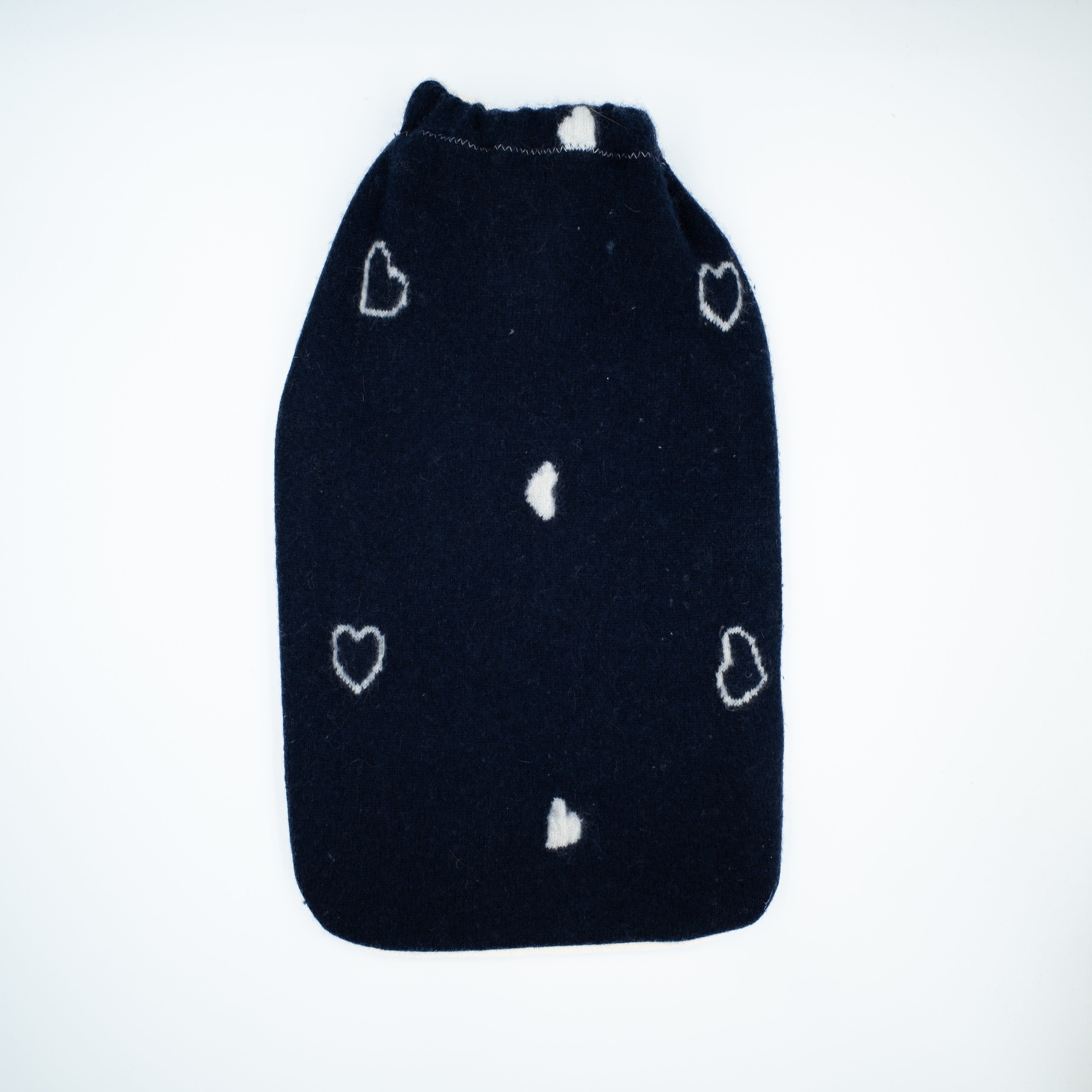 Navy with White Hearts and Cream Cashmere Large Hot Water Bottle