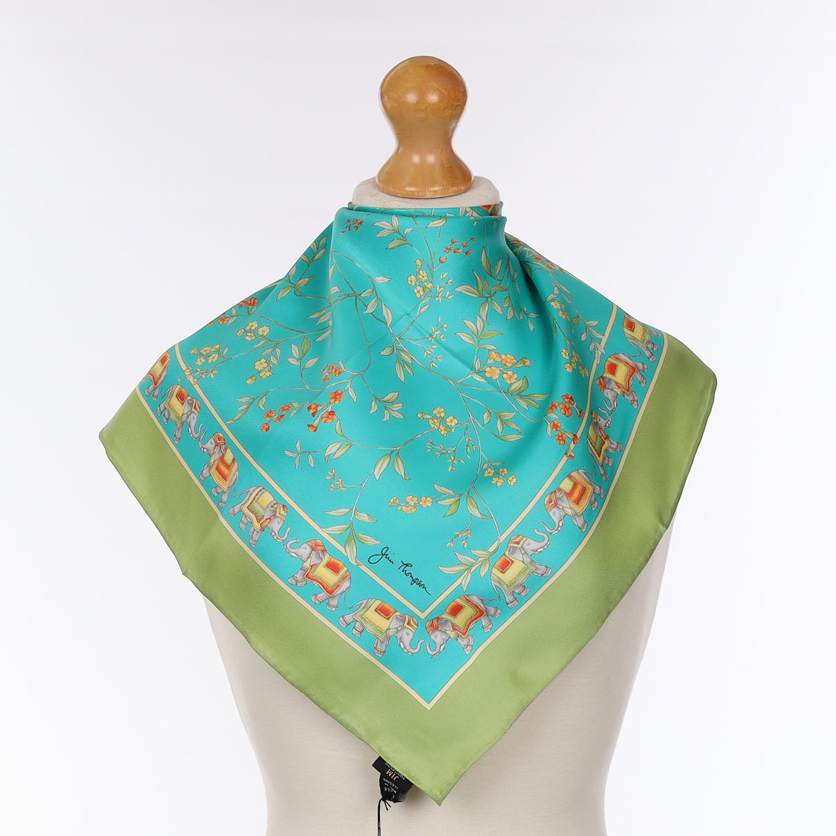 Jim Thompson Blue And Green Elephant Silk Scarf