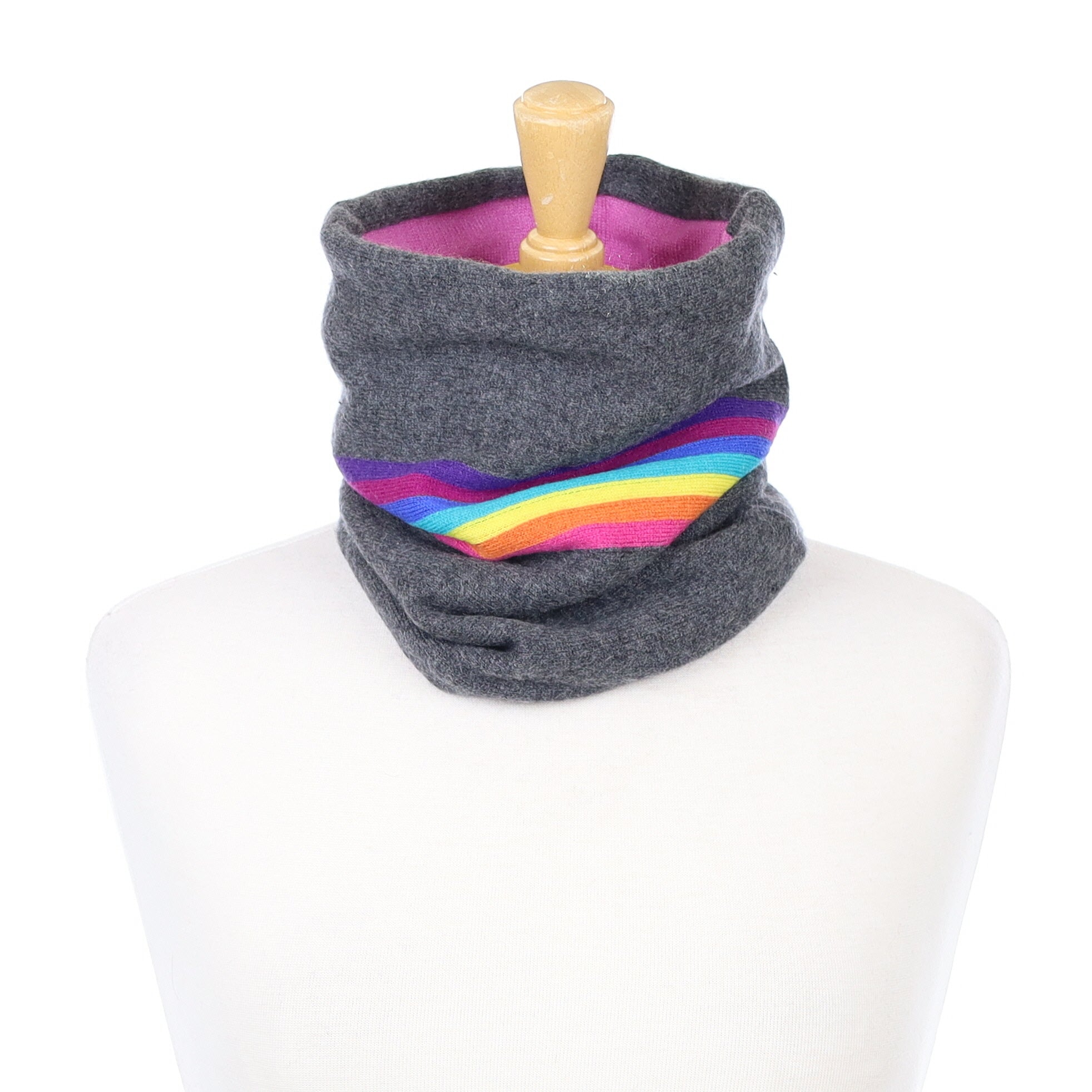 Charcoal and Heather Rainbow Striped Luxury Double Layered Snood
