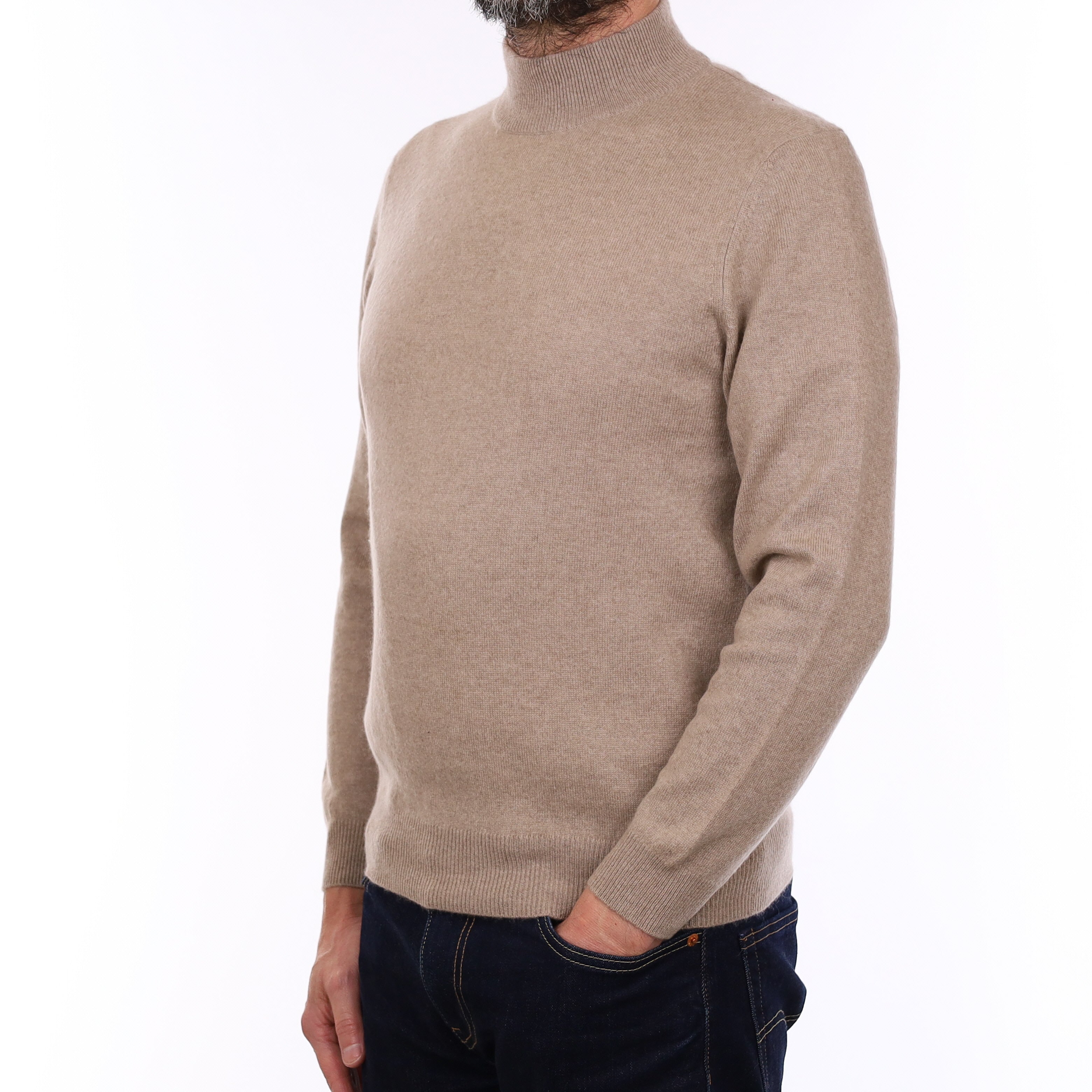 Men's Mink Brown Cashmere Turtle Neck Jumper Small