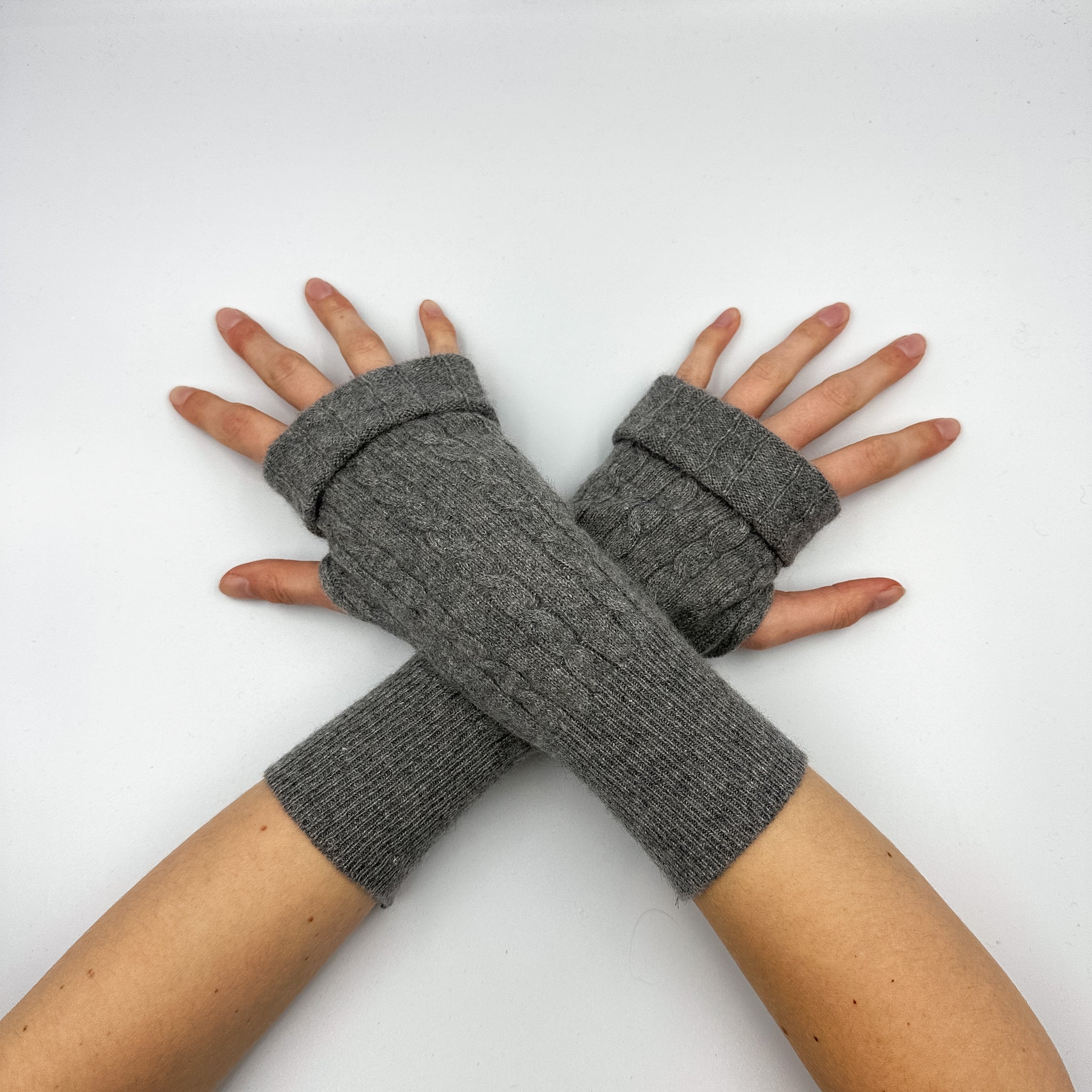 Smoke Grey Cable Knit Fingerless Gloves