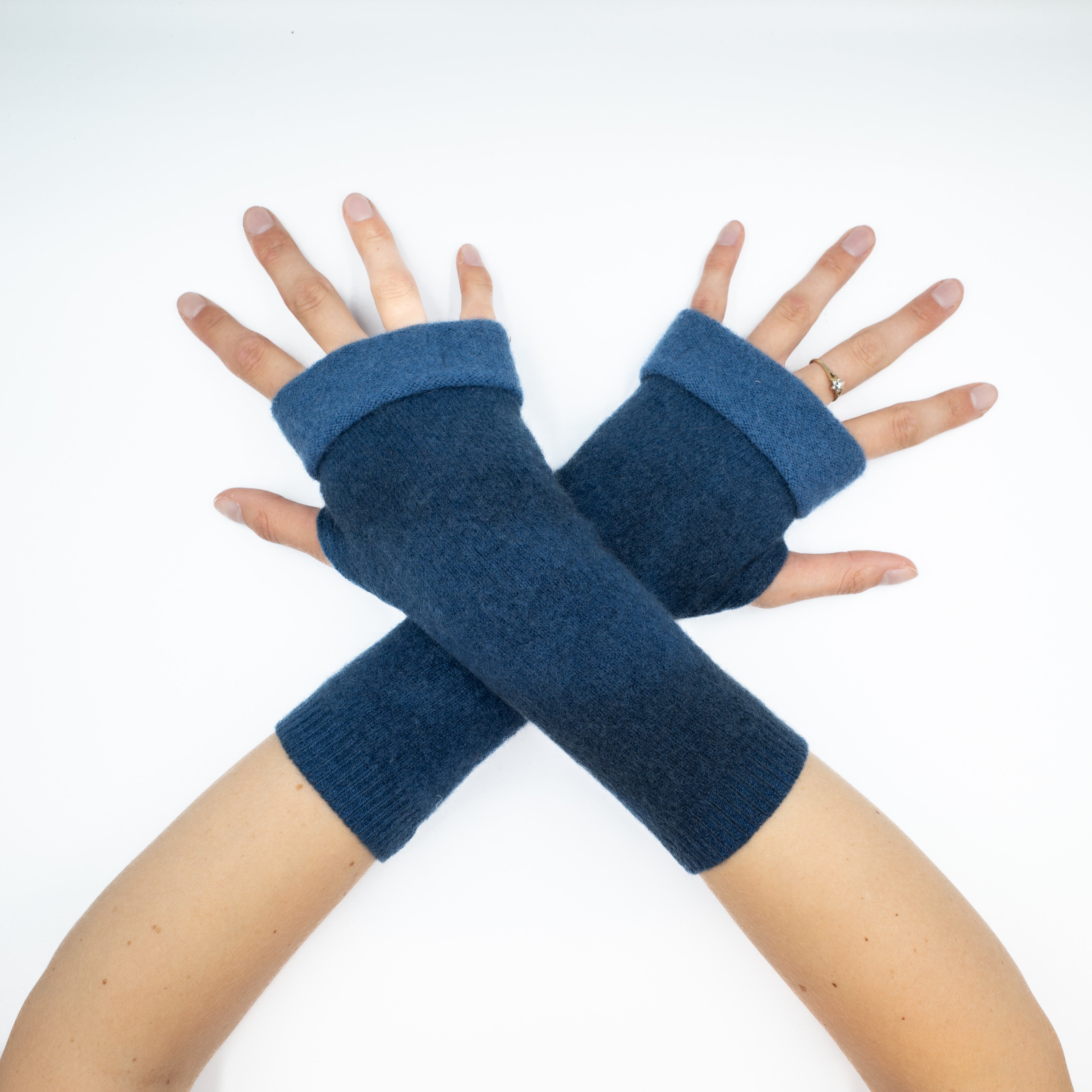 Two Tone Blue Fingerless Gloves
