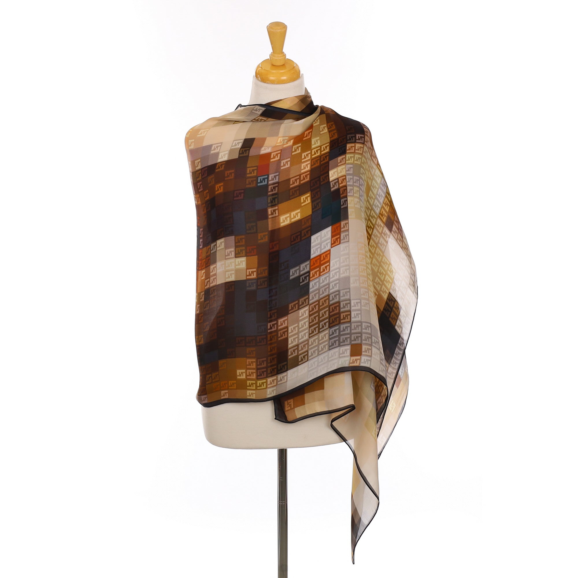 Fendi Neutral Toned Designer Silk Scarf