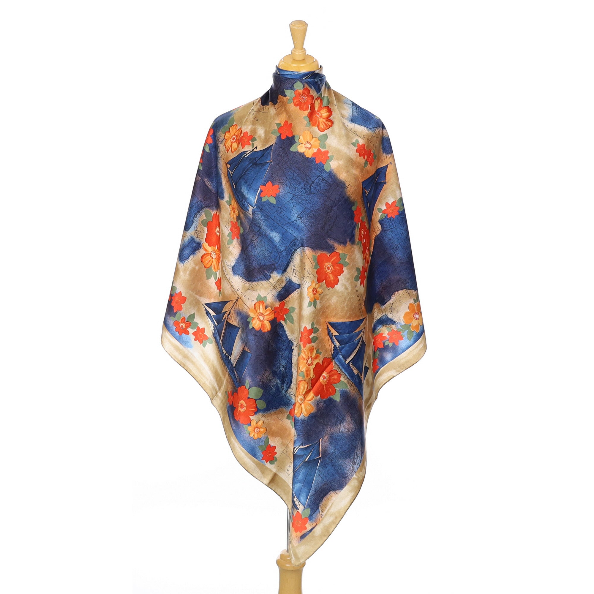 Italian Yacht Themed Blue and Gold Vintage Silk Scarf