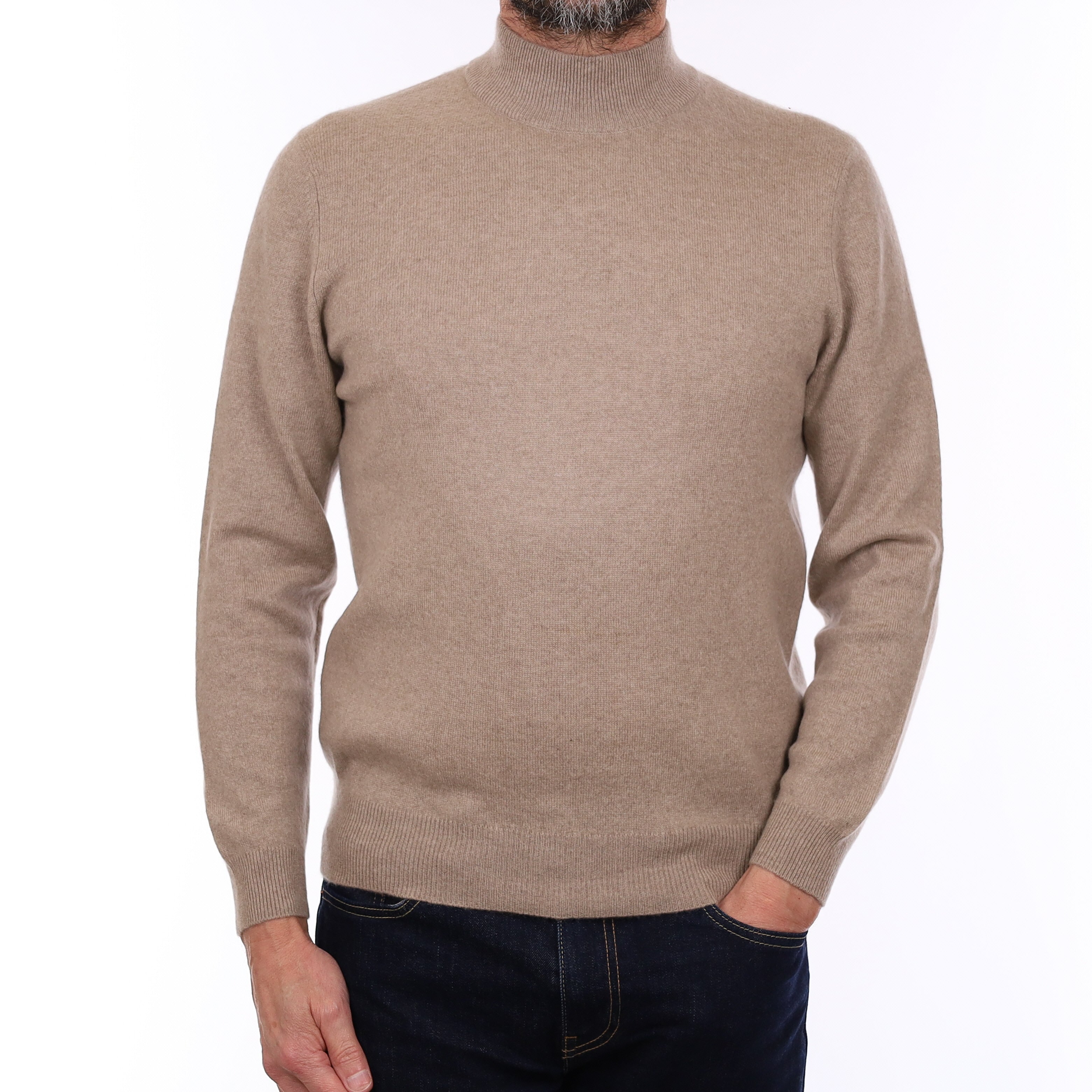 Men's Mink Brown Cashmere Turtle Neck Jumper Small