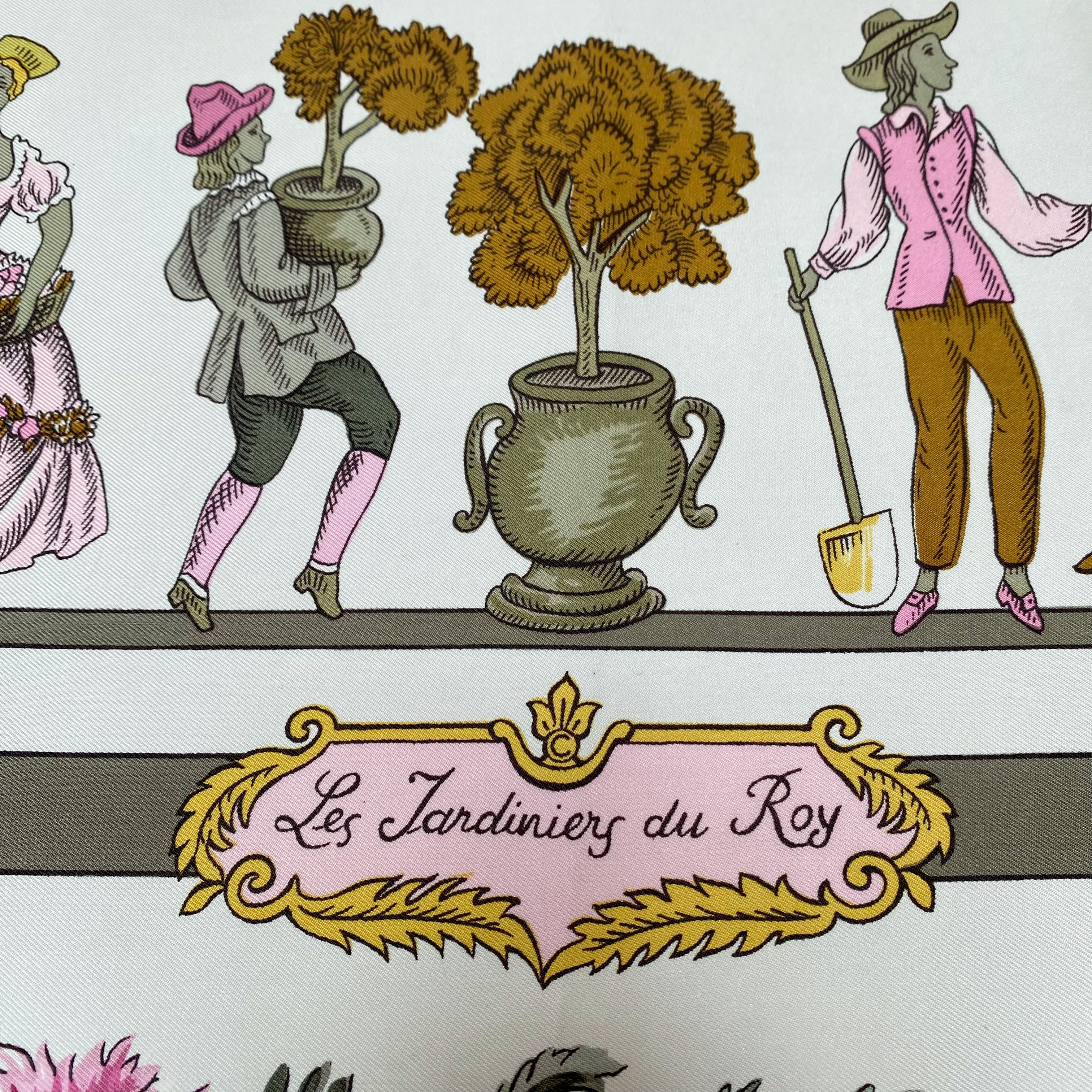 Boxed Hermès Rare Les Jardiniers Du Roy 1967 Silk Scarf