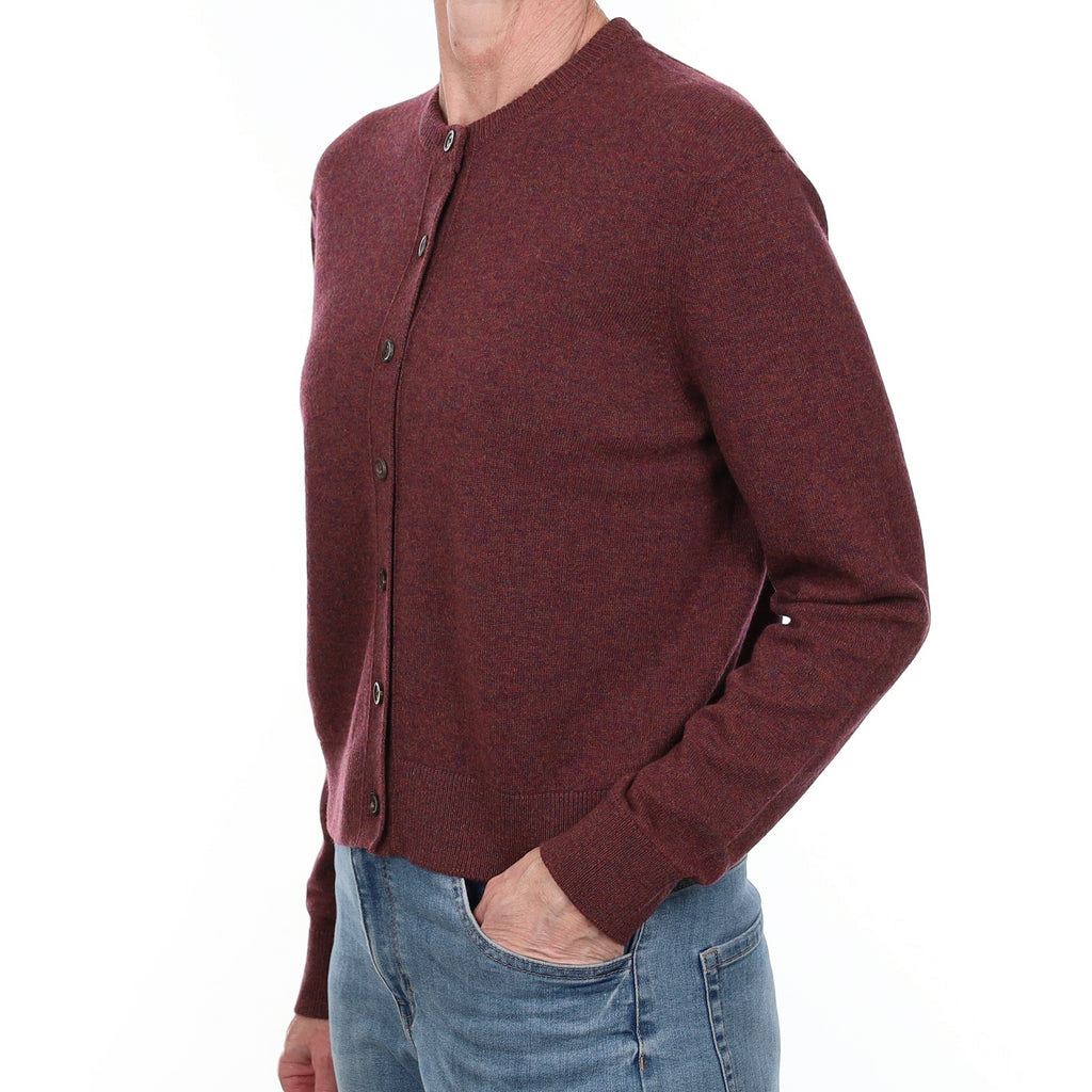 Brand New Scottish Mulberry Marl Cashmere Crew Neck Cardigan Small
