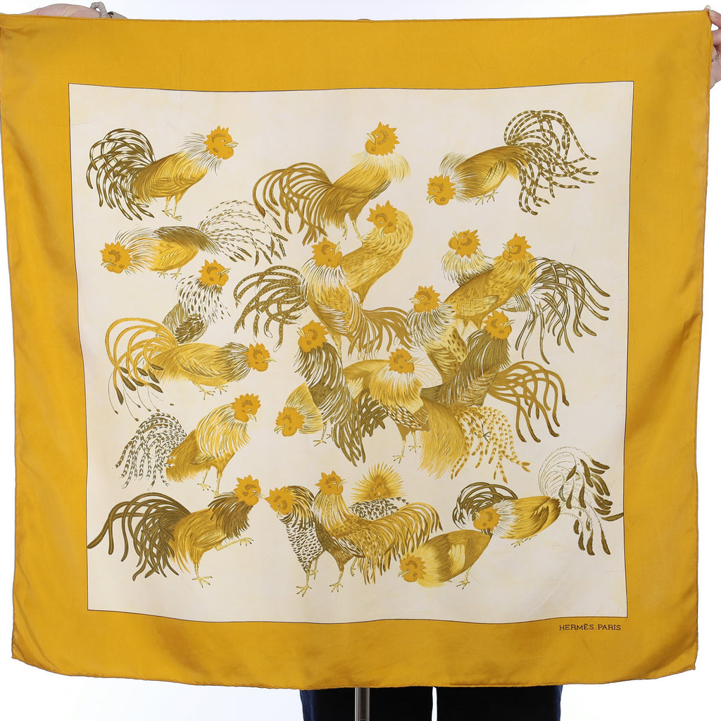 Hermès Les Coqs Vintage Silk Scarf Rare