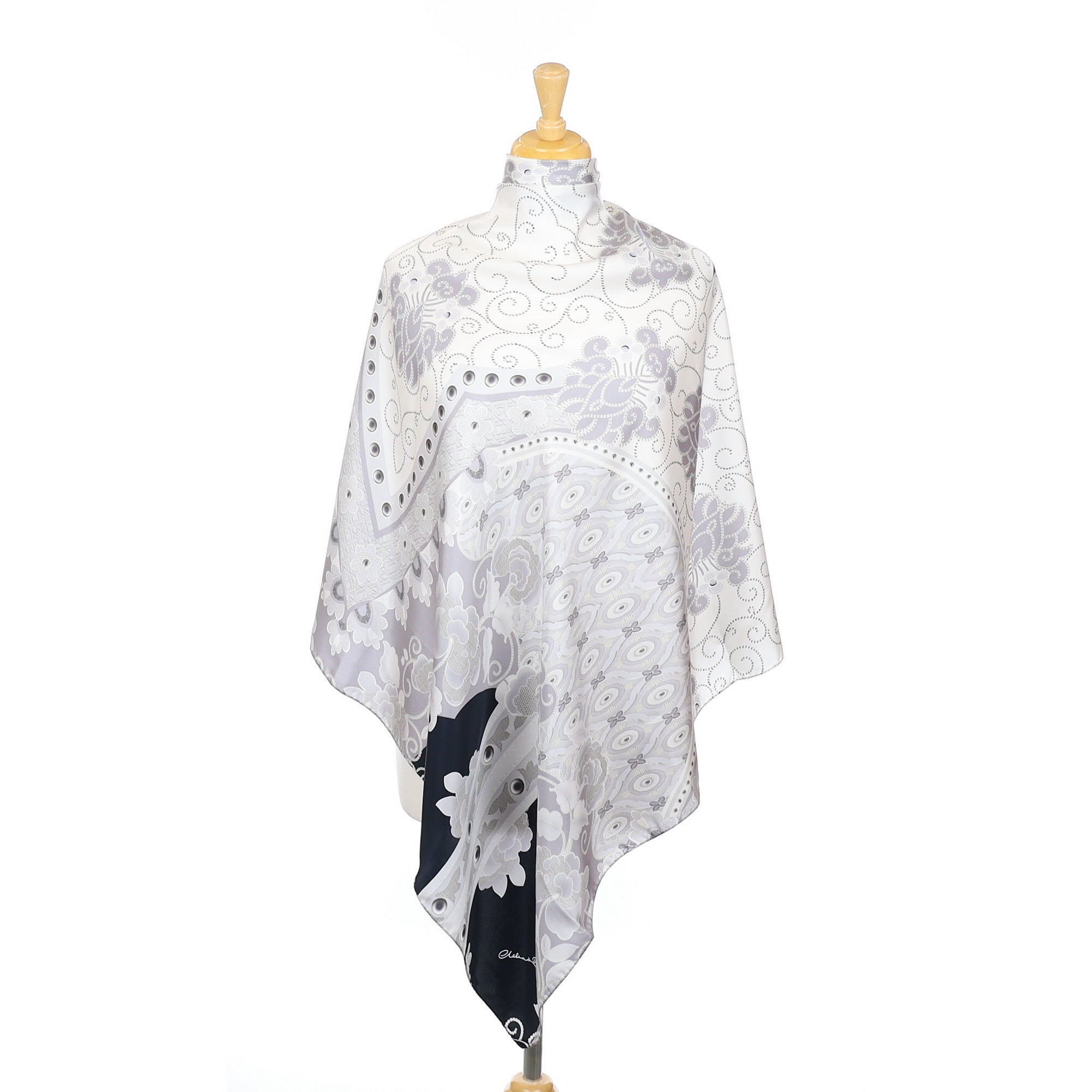 Clelia & Romy Monochrome Lace Design Silk Scarf