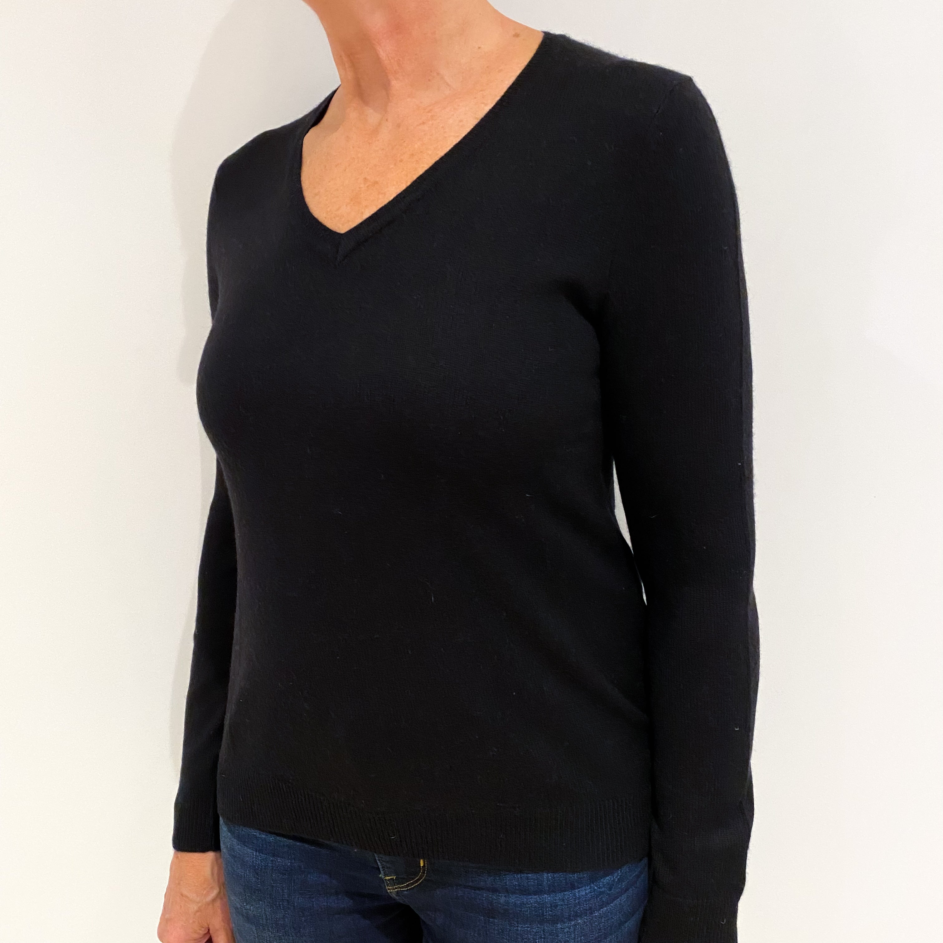 Black Cashmere V Neck Jumper Medium