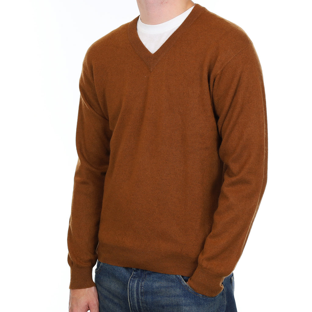 Men’s Aquascutum Chestnut Brown Cashmere V Neck Jumper Medium