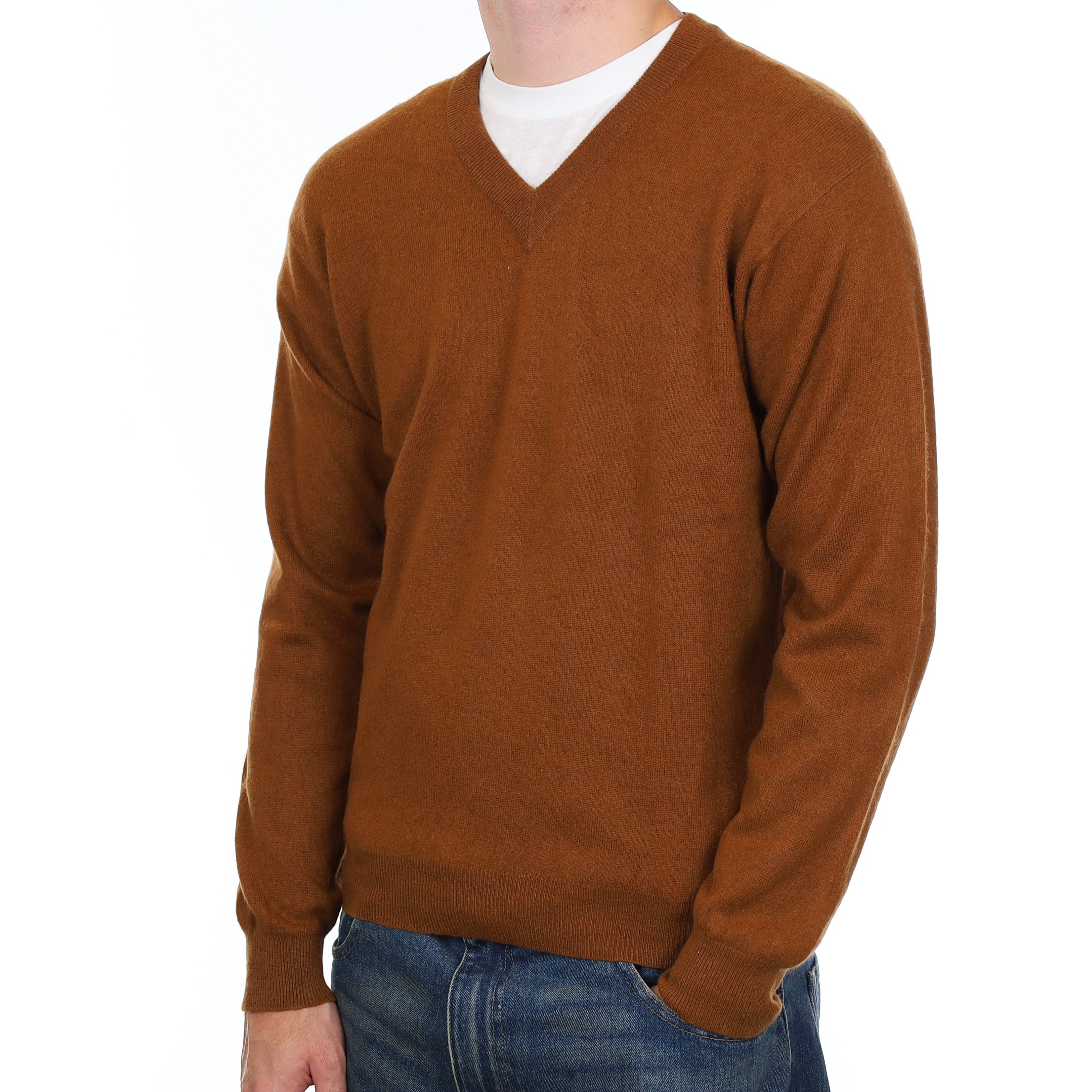 Men’s Aquascutum Chestnut Brown Cashmere V Neck Jumper Medium