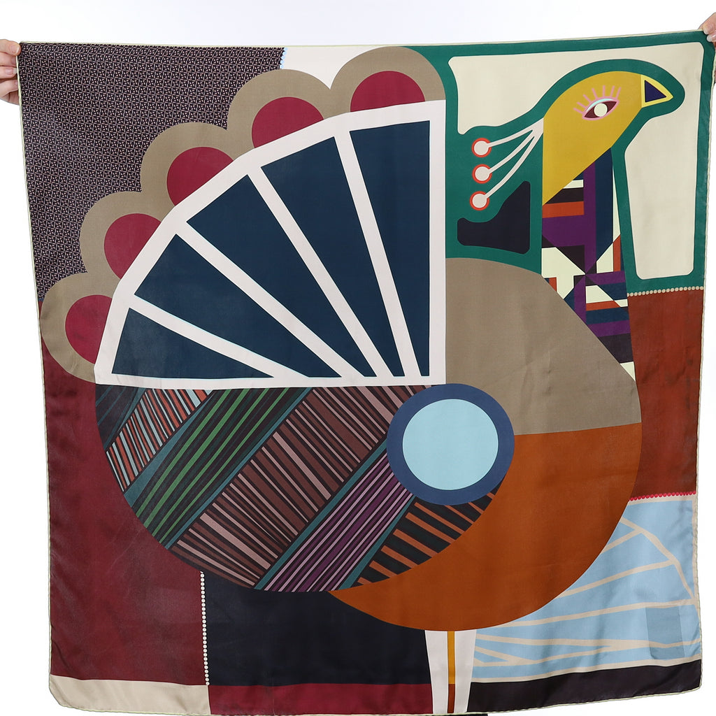 Colour Block Bird Silk Scarf