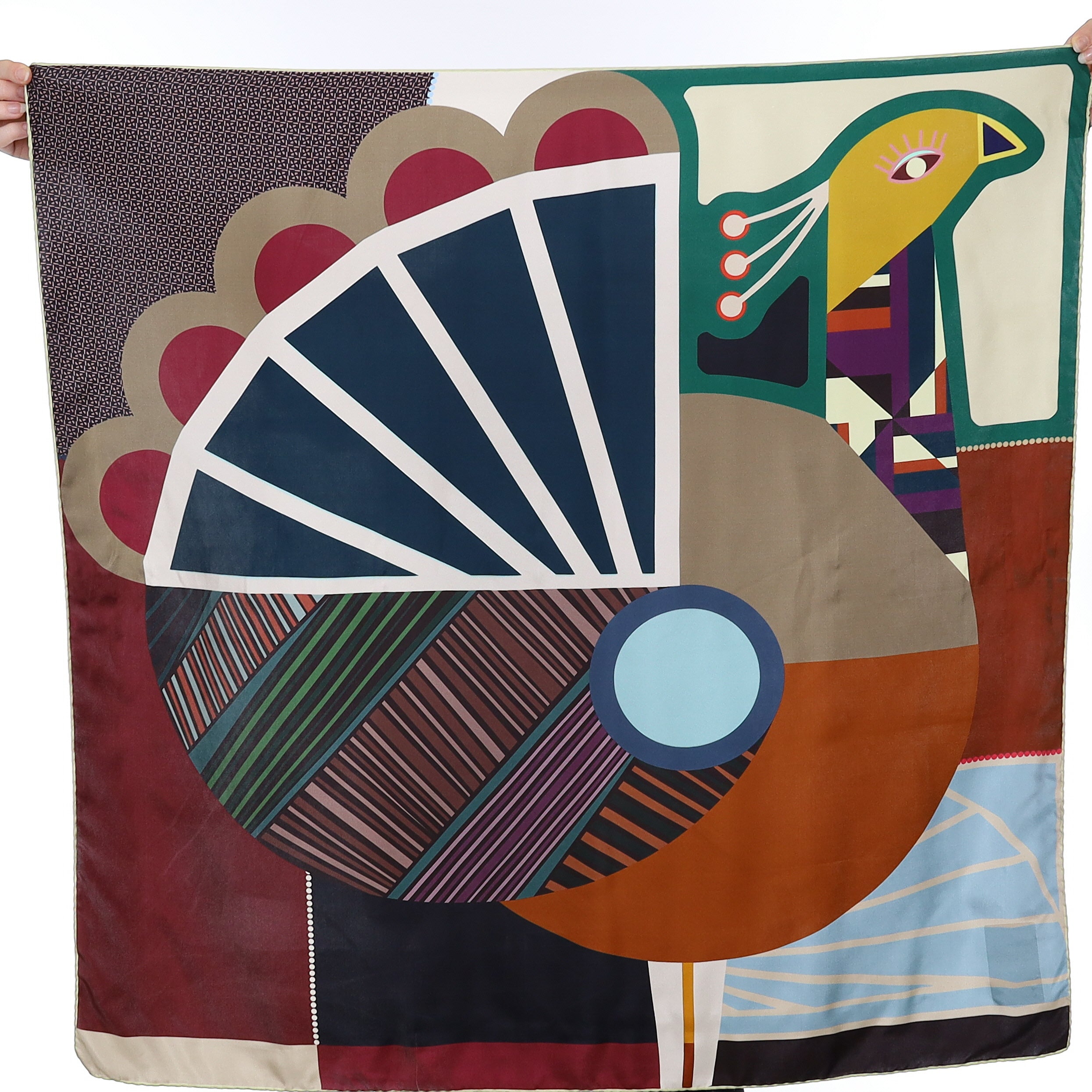 Colour Block Bird Silk Scarf