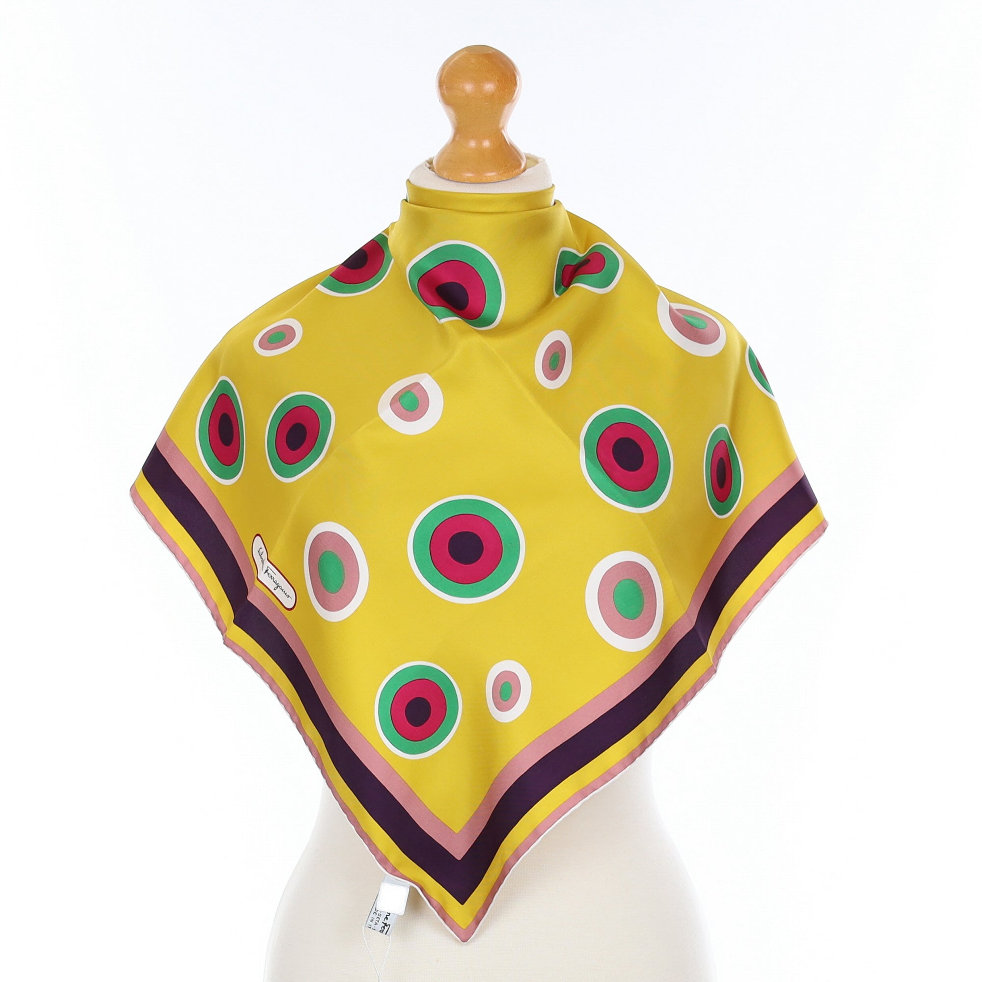 Brand New Salvatore Feragammo Yellow Abstract Silk Scarf