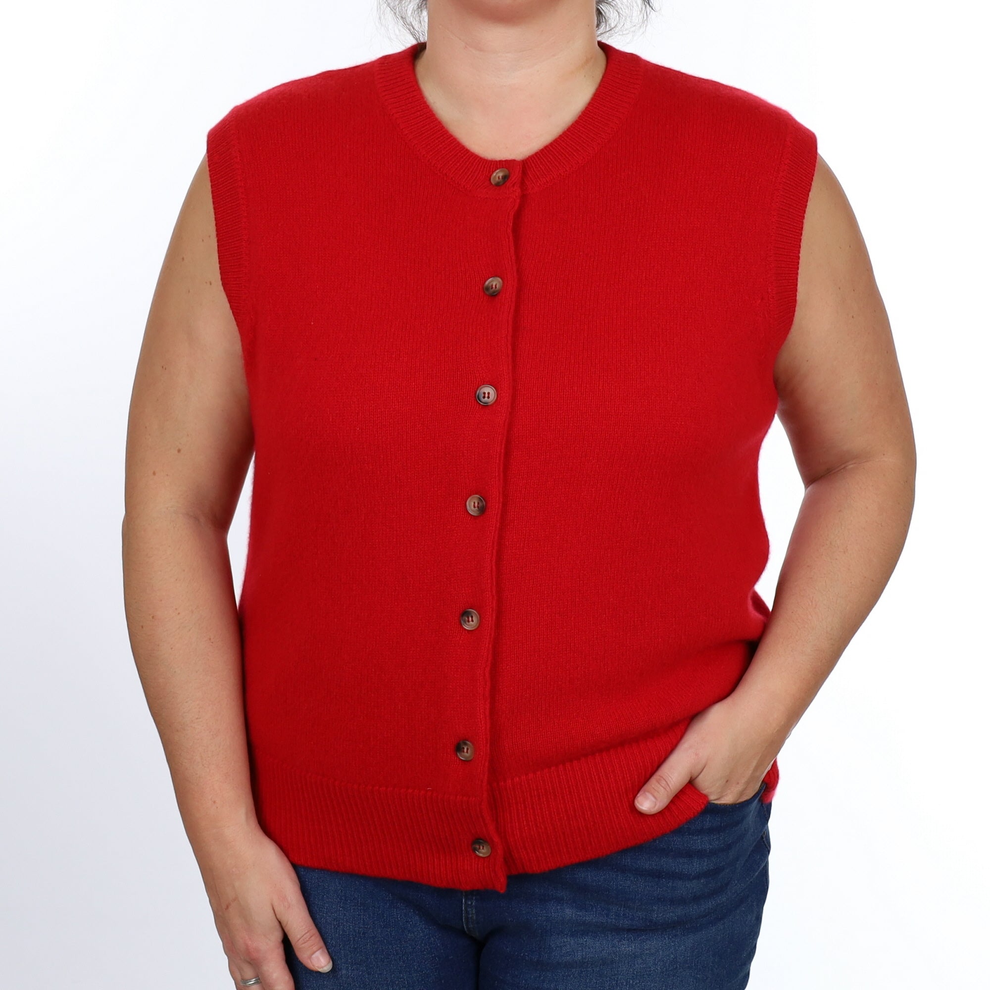 Brand New Post Box Red Luxury Cashmere Crew Neck Waistcoat Extra Large UK 20-22