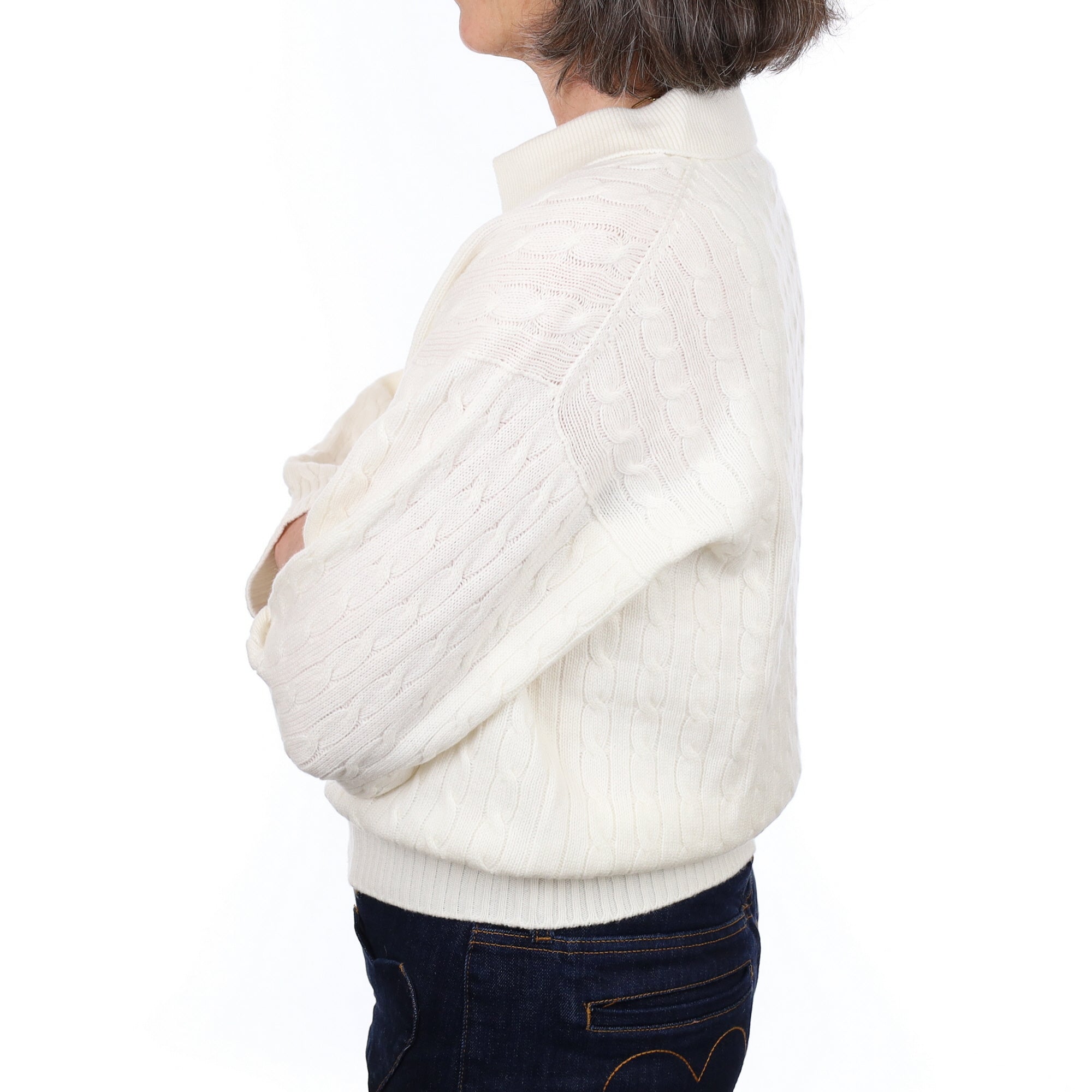 Brand New Scottish Winter White Cable Cashmere Collared Jumper Medium