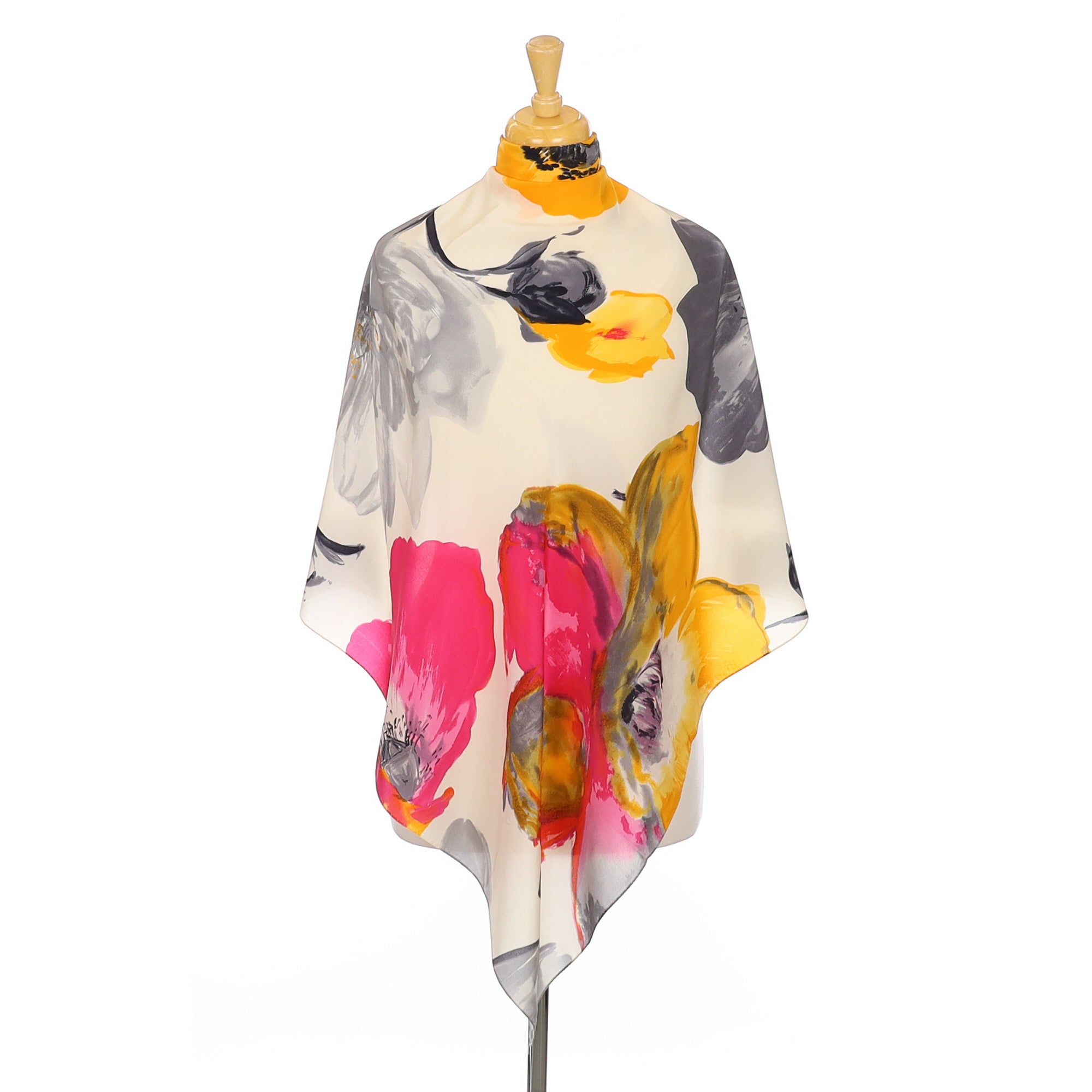 Large Floral Design Silk Scarf