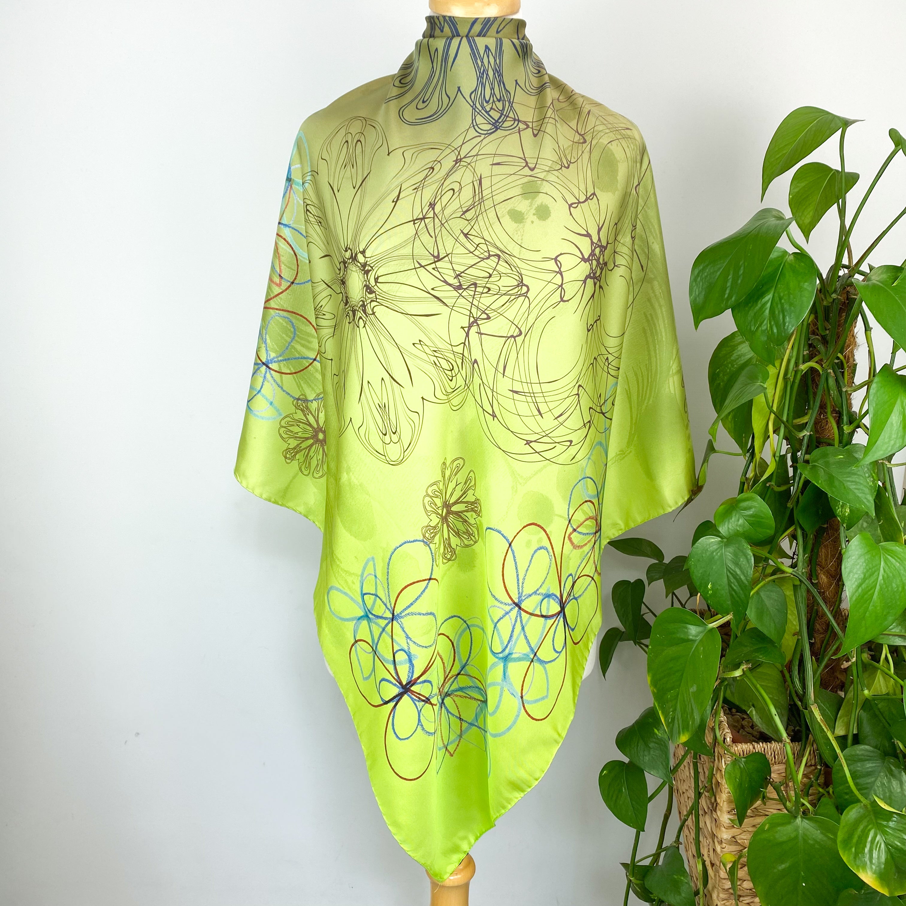 Vintage Green Abstract Silk Scarf