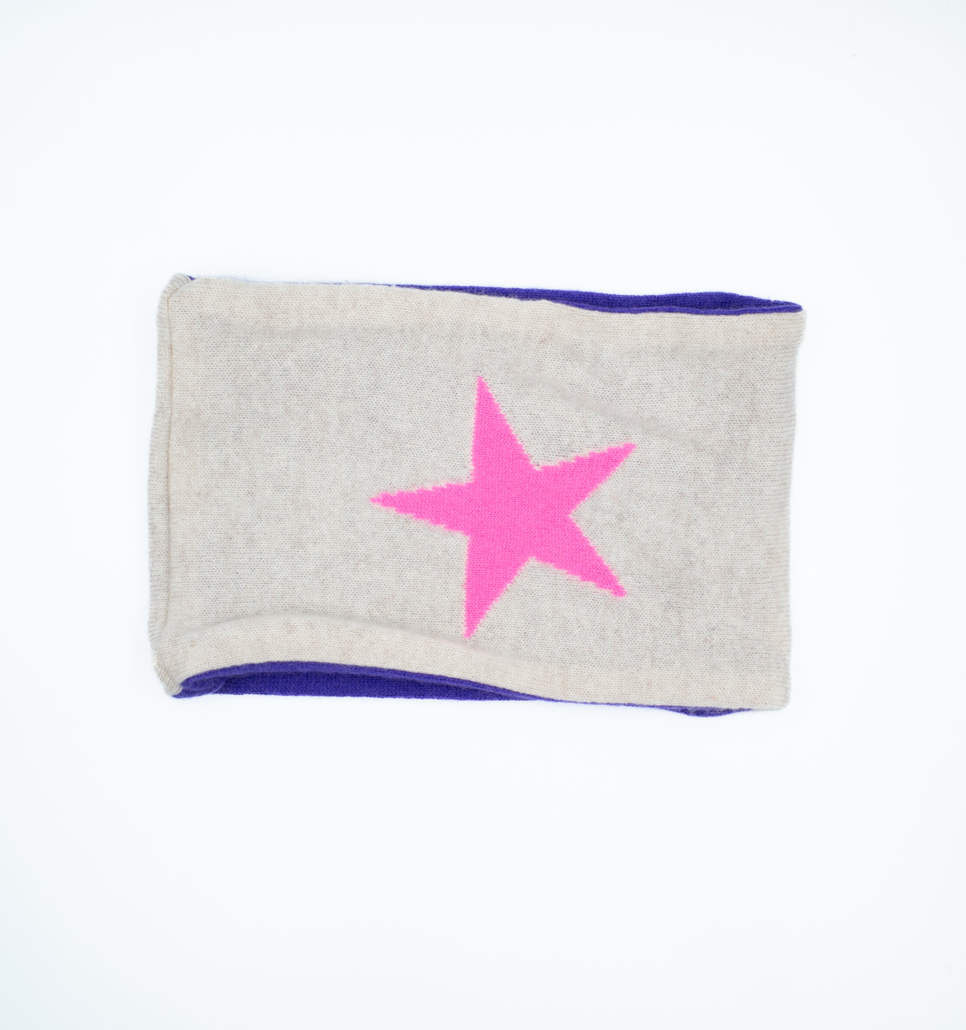 Oatmeal, Neon Pink Star and Royal Purple Neck Warmer